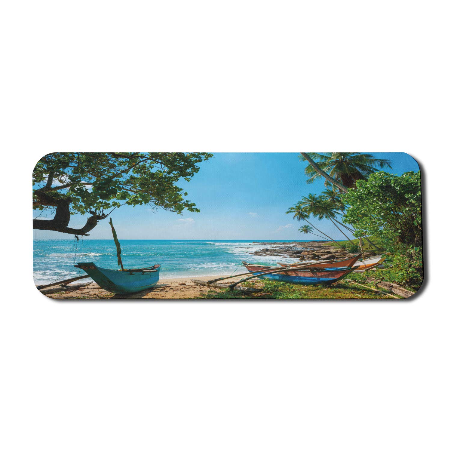 Ambesonne Tropical Ocean Mouse Pad - Non-Slip Rubber Gaming Mousepad with Palm Trees & Fishing Boats Design, 31