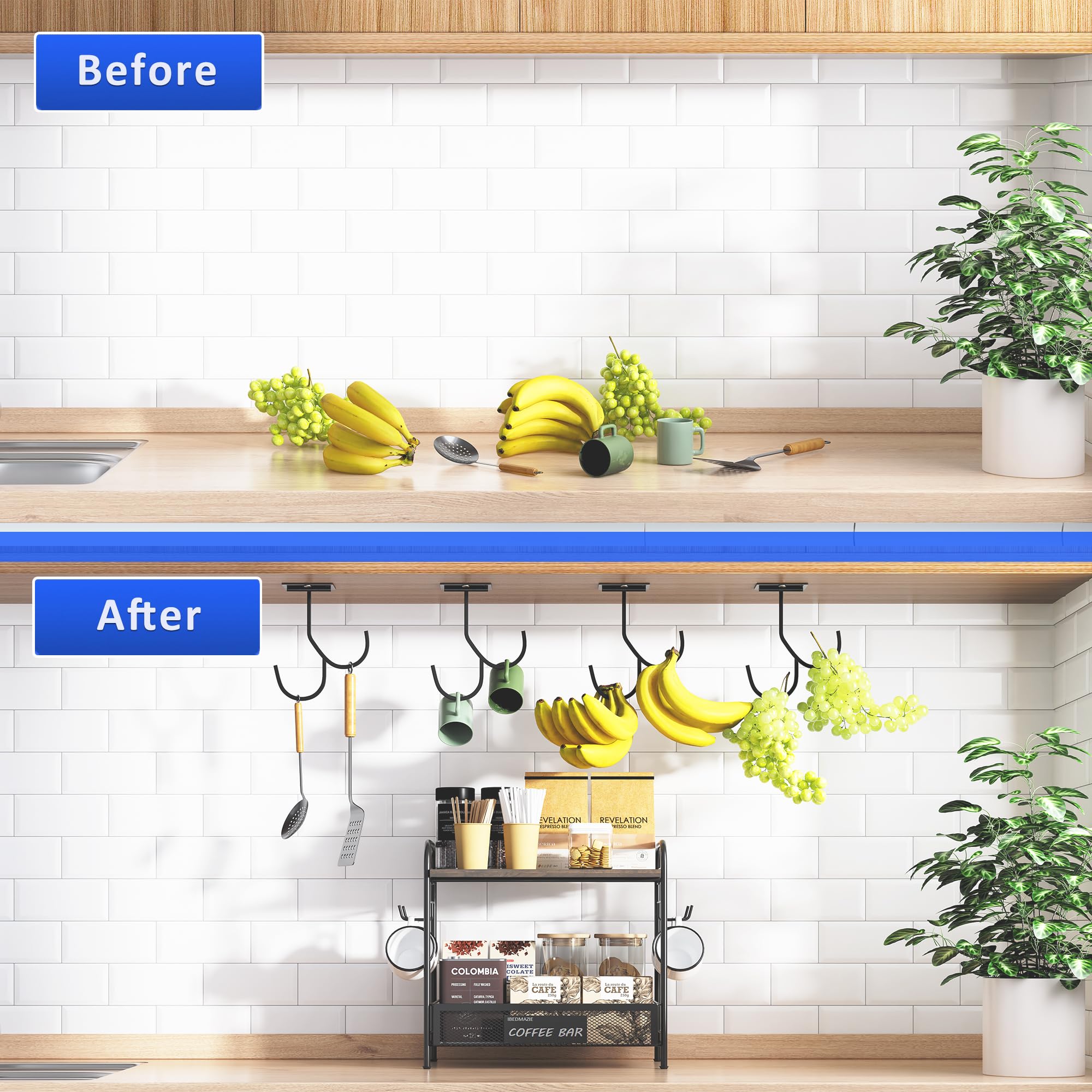 Foldable Magnetic Hooks for Kitchen Cabinets - Double-Sided Under Cabinet Coffee Mug Organizer (Black, 1PC) | Space-Saving Mug Storage for Home & Office Use