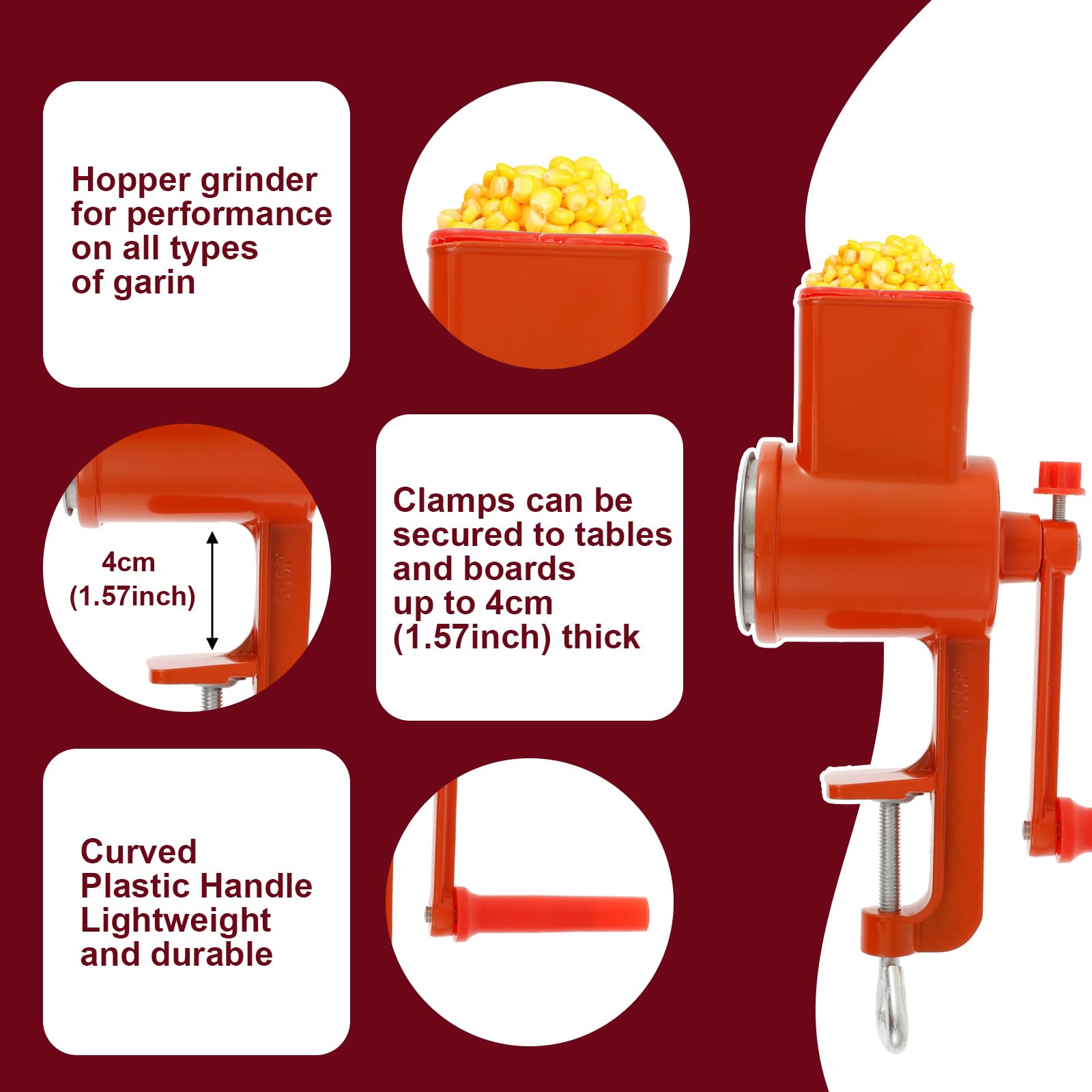 **Hand Crank Grain Grinder - Rustproof Aluminum Corn Mill, Multifunctional Manual Grain Crusher for Wheat, Spices, Nuts, Rice, Soybeans & Pepper - Perfect for Home Baking, Camping & Emergency Food Prep**
