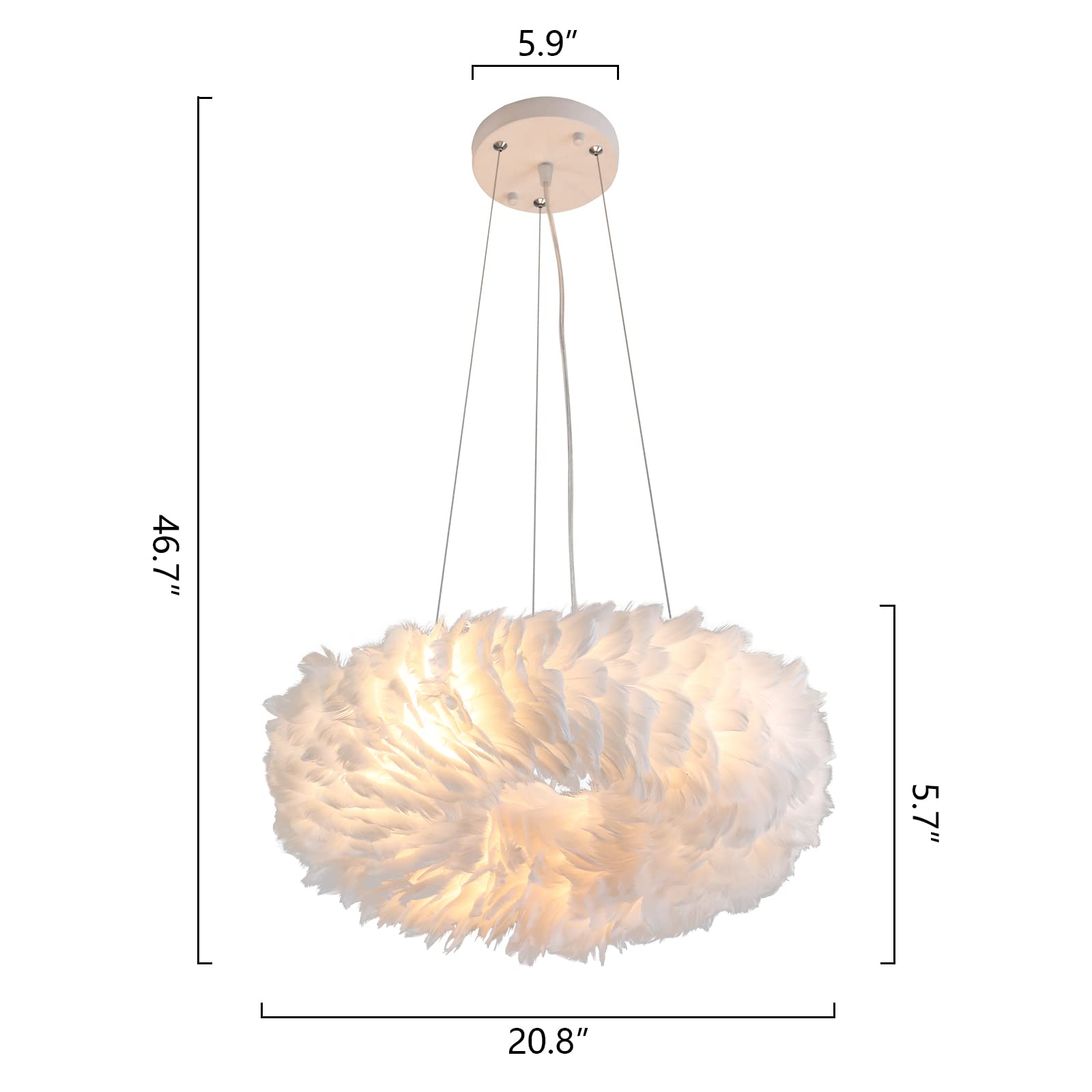 Maxax 6-Light Feather Pendant Chandelier - Modern Nordic Ceiling Light with White Shade for Bedroom, Living Room & Girls Room | Romantic Ambiance Lighting for Dining Areas & Home Decor