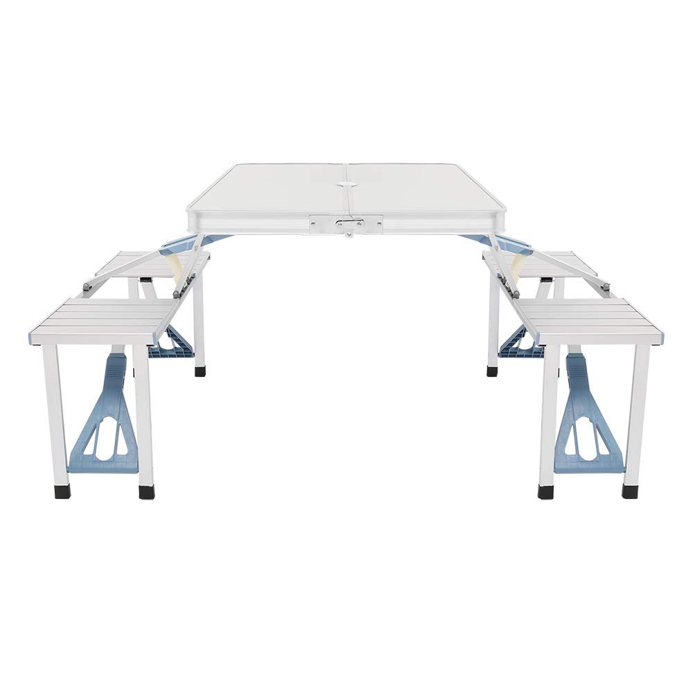 Portable Folding Picnic Table with 4 Chairs - Aluminum Legs & Umbrella Hole - Lightweight Outdoor Dining Set for Camping, Beach, Backyard, Patio & BBQ - Easy Assembly Indoor/Outdoor Use