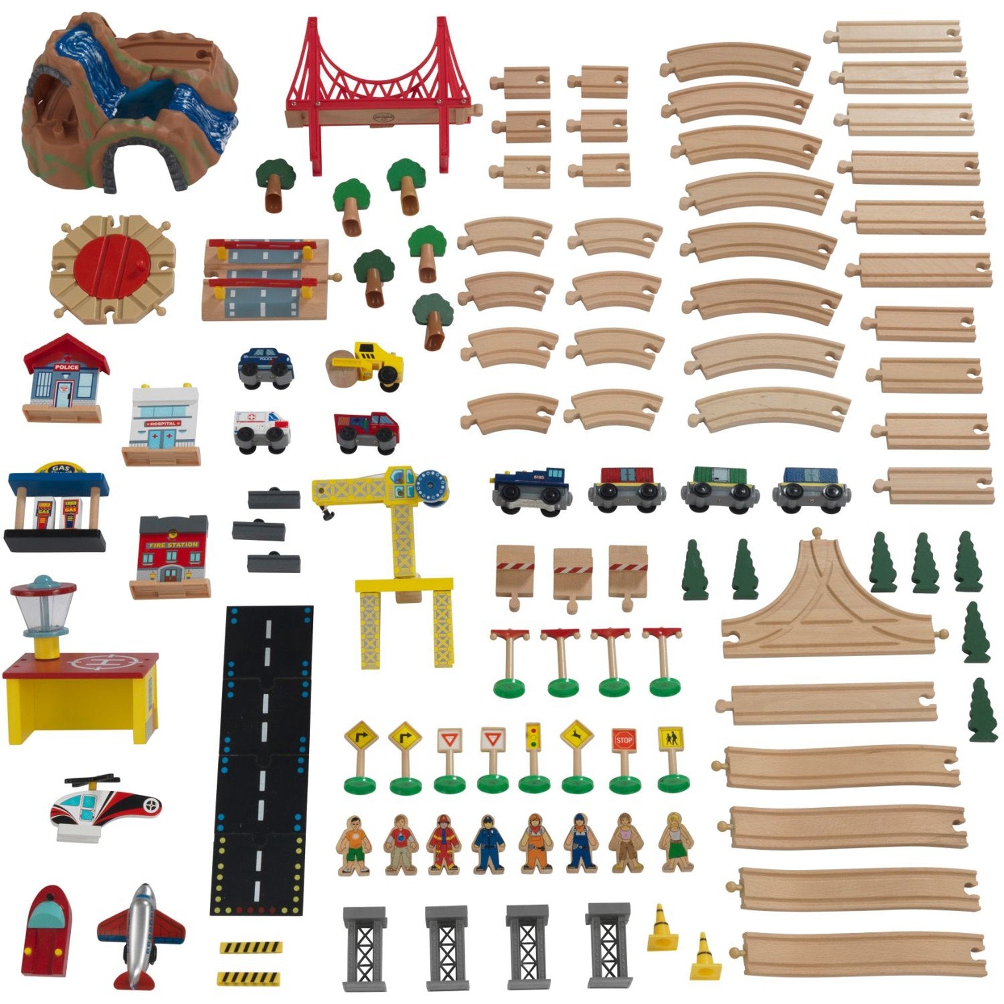 KidKraft Adventure Town Wooden Railway Train Set & Play Table - Interactive Toy for Kids, 100+ Pieces with Tracks, Trains & Accessories - Perfect for Imaginative Play & Learning (3+ Years) - Great for Playrooms, Daycares & Birthday Gifts