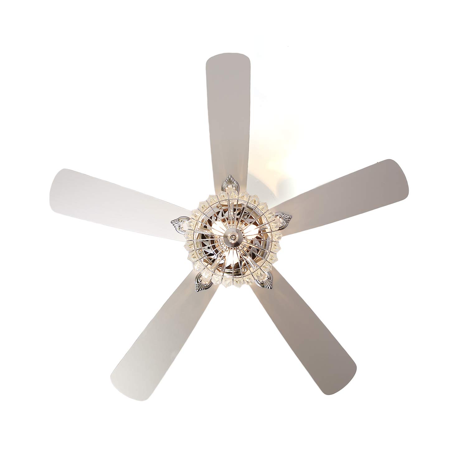 52 Inch Crystal Ceiling Fan with Remote Control - Reversible Silver Blades, Modern Chandelier Design for Living Room, Bedroom & Kitchen | Perfect for Home Cooling and Stylish Décor