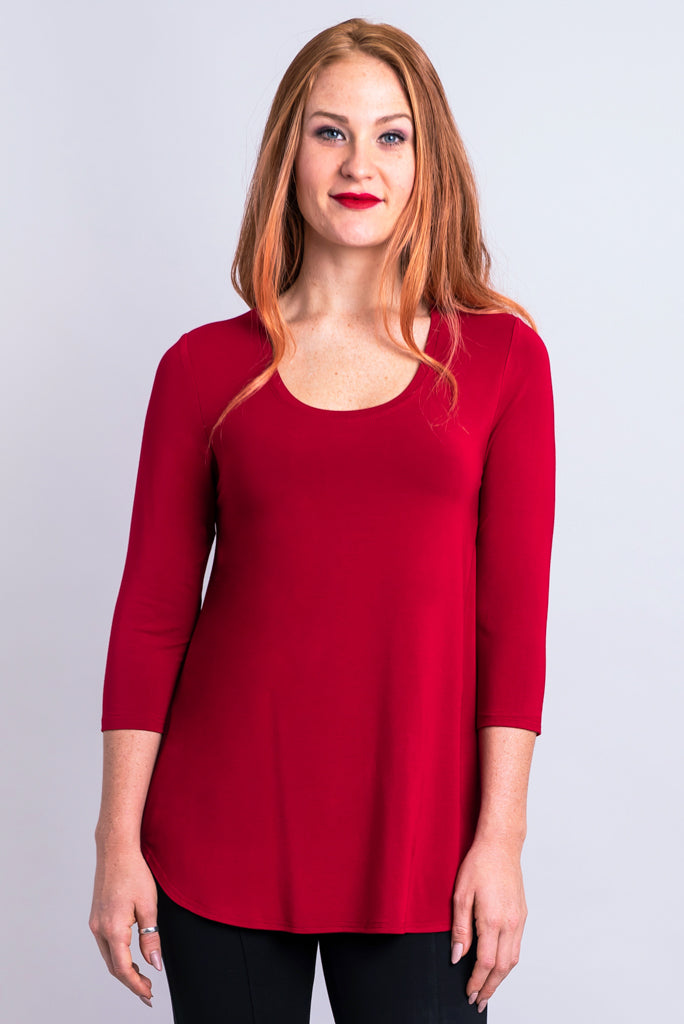 Jazz 3/4 Sleeve Women's Tops - Soft Bamboo Fabric Lipstick Red Blouse for Casual Wear & Office Outfits