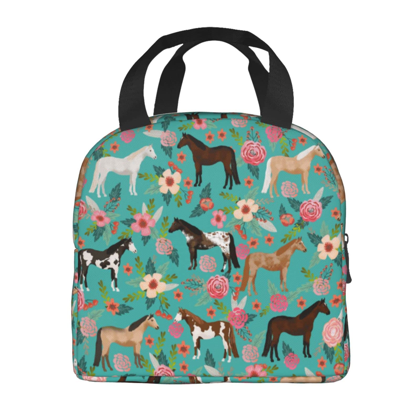 Insulated Lunch Bag for Women & Men - Reusable Cooler Lunch Box with Horse Flower Design, Portable Food Container for Office, School, Picnic & Travel - Perfect for Girls, Boys & Adults