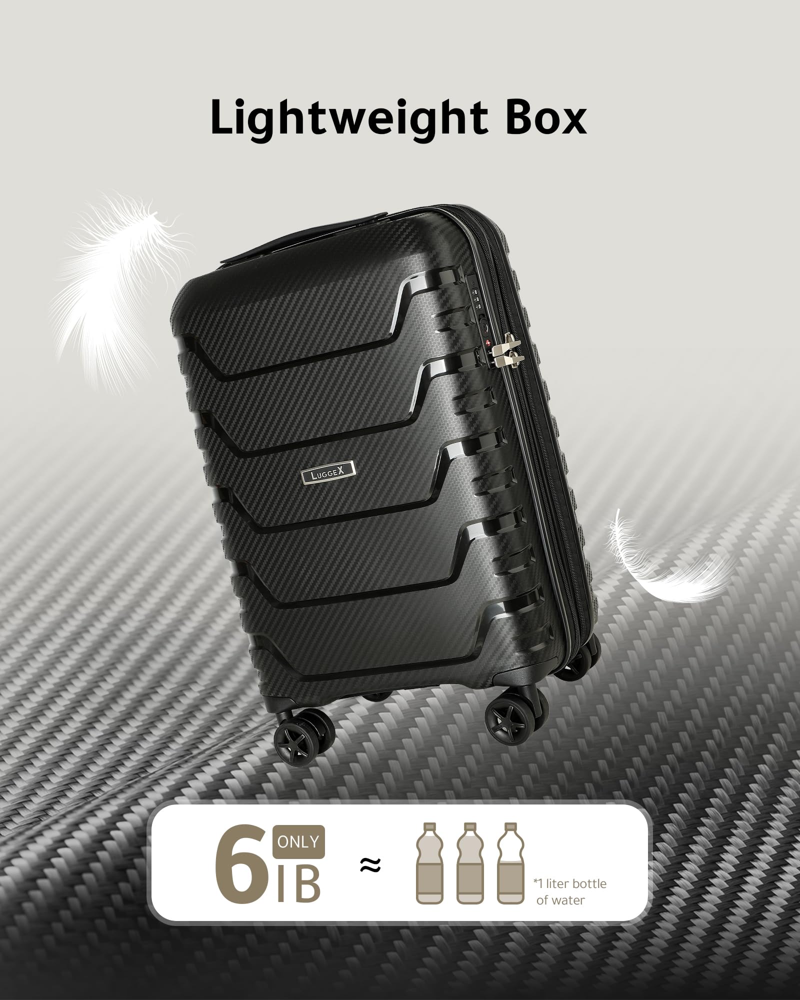 LUGGEX 28 Inch Expandable Hardshell Spinner Luggage - Lightweight Polypropylene Large Suitcase with 360° Wheels (Black) for Travel, Business Trips & Vacation Packing