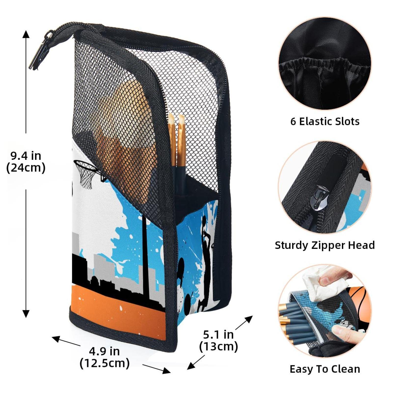 Portable Makeup Brush Organizer Bag with 12 Slots - Basketball Player Doodle Design - Travel-Friendly Cosmetic Brush Holder Case for Makeup Artists & Beauty Enthusiasts - Perfect for Home, Travel & Professional Use