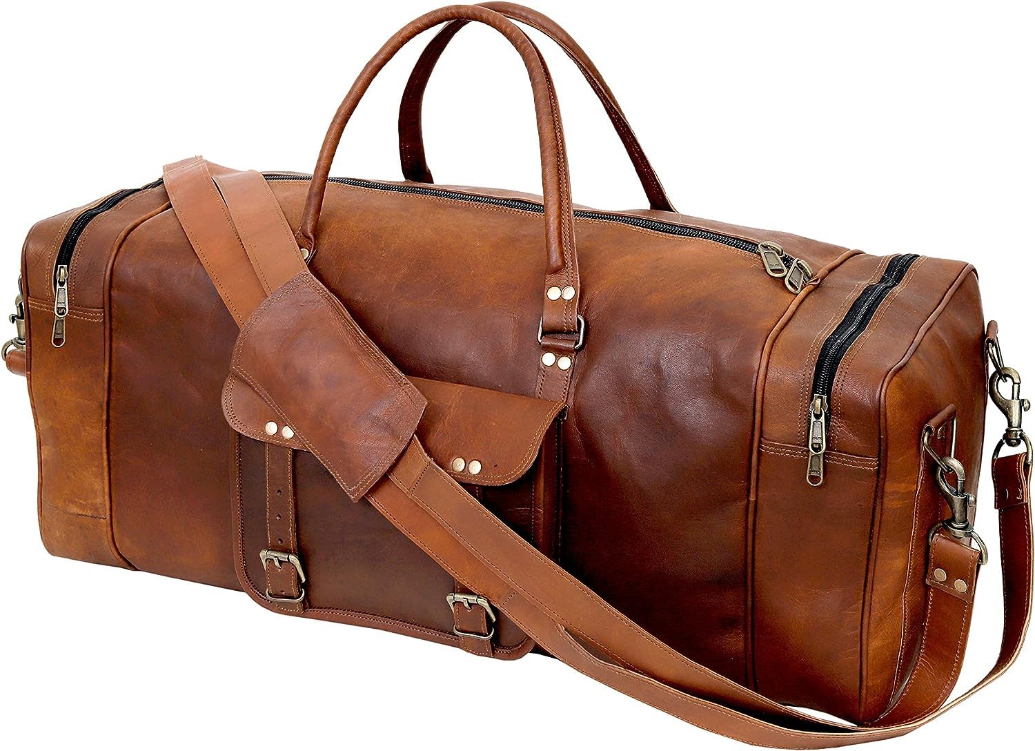 Premium 34 Inch Leather Duffle Bag for Men & Women - Handmade Large Carry On Luggage, Weekender Travel & Gym Sports Bag - Perfect for Airplane Travel, Overnight Trips & Workout Sessions