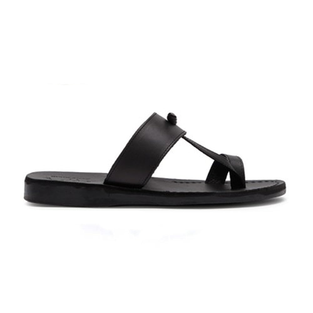 **Men's Nathan Black Jerusalem Sandals – Handcrafted Real Leather Slide Sandals with Open Toe & Toe Loop, Durable Textured Non-Slip Sole, Waterproof – Perfect for Beach, Travel & Casual Wear**