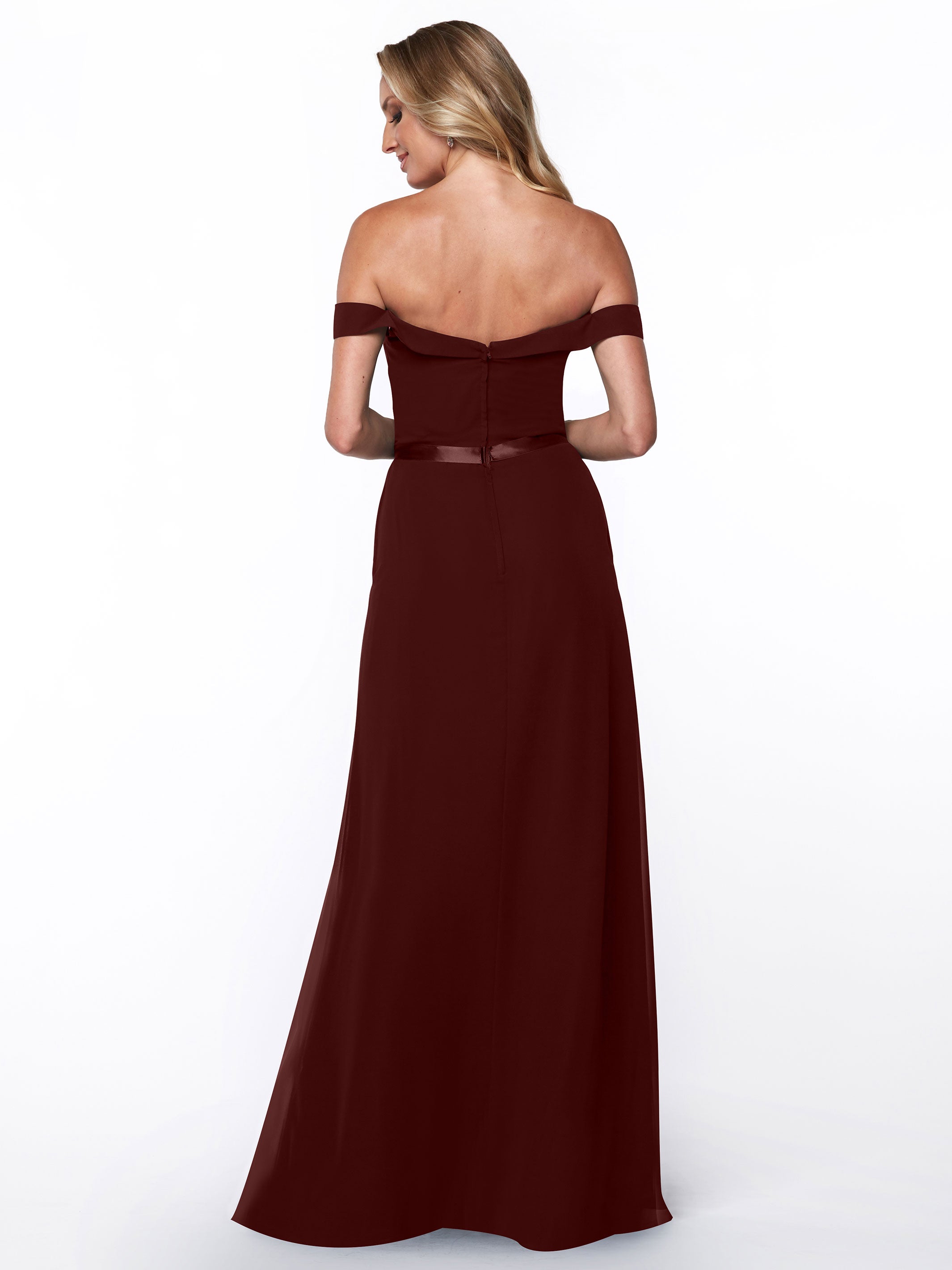 Elegant Off-The-Shoulder Chiffon A-Line Bridesmaid Dress with Sash - Perfect for Weddings, Formal Events & Special Occasions