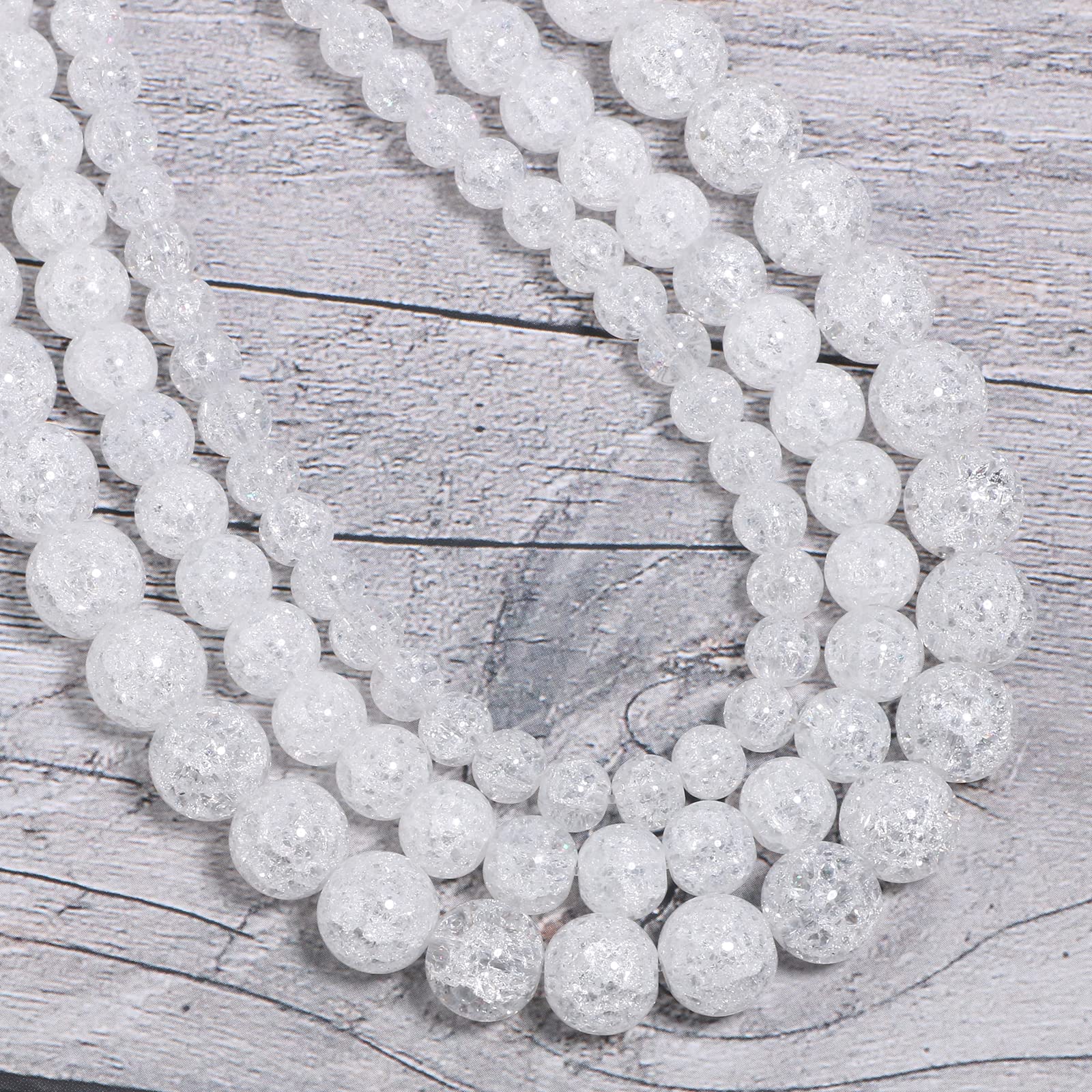 45pcs 8mm White Crackle Glass Round Beads - DIY Jewelry Making Supplies, Loose Beads for Bracelets, Necklaces & Craft Projects - Handmade Crystal Beads for Boho, Wedding & Fashion Jewelry Design