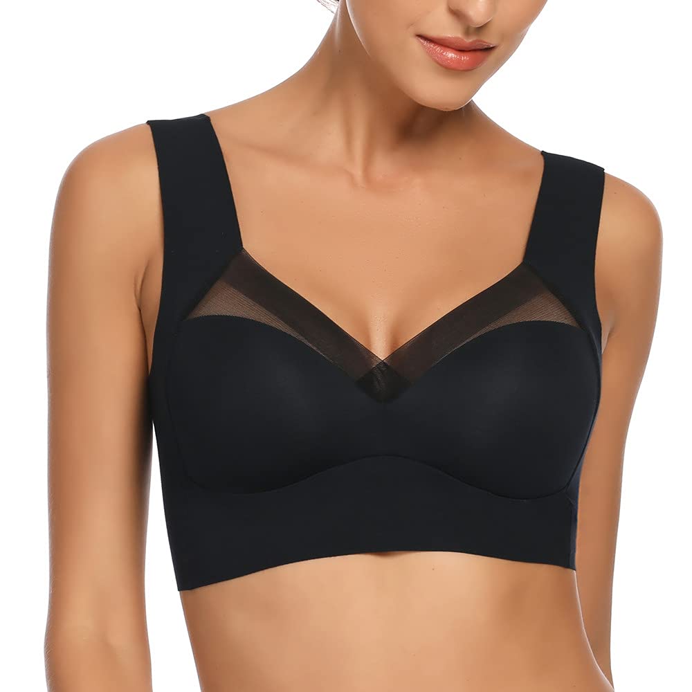 WOWENY Wireless Comfort Bras for Women - Seamless, Soft Padded, Breathable Mesh, Smoothing Support - Perfect for Yoga, Workouts & Everyday Wear