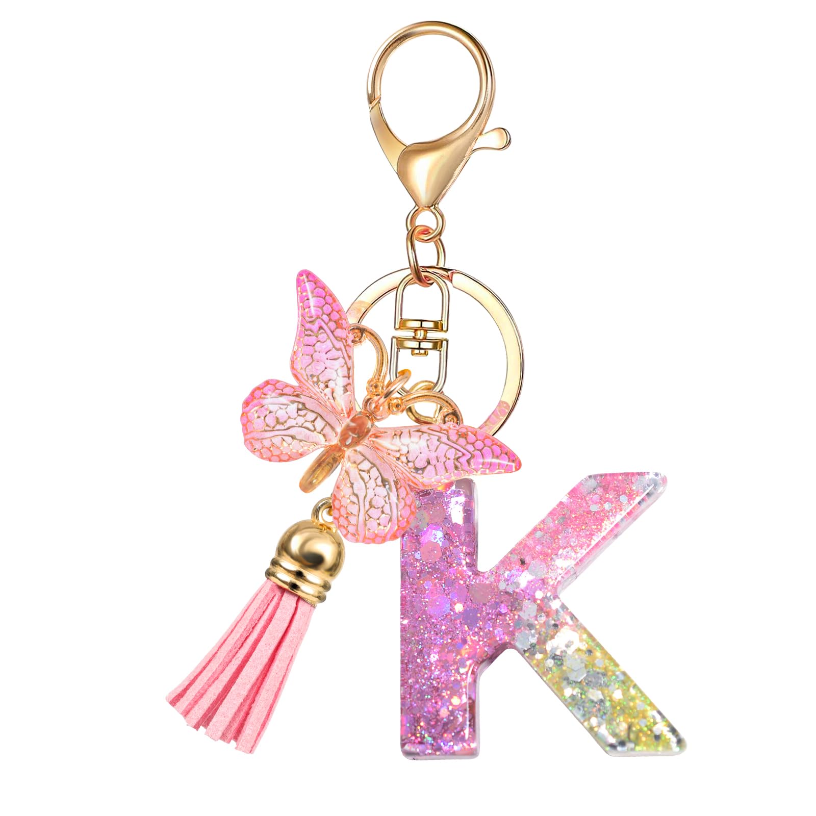 GIFTOXO Personalized Letter Keychains for Women & Girls - Cute Pink Keychain Accessories for Car Keys, Backpacks, Wallets - Perfect Gift for Birthdays, Christmas & Everyday Use