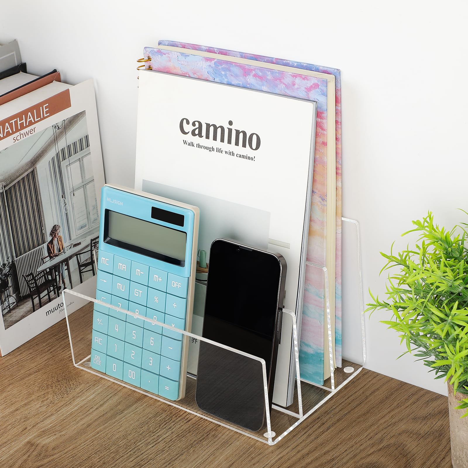 KTRIO 3-Section Clear Acrylic File Holder - Desk Organizer for Documents, Mail, Envelopes & Electronics | Perfect for Office, Home & School Organization