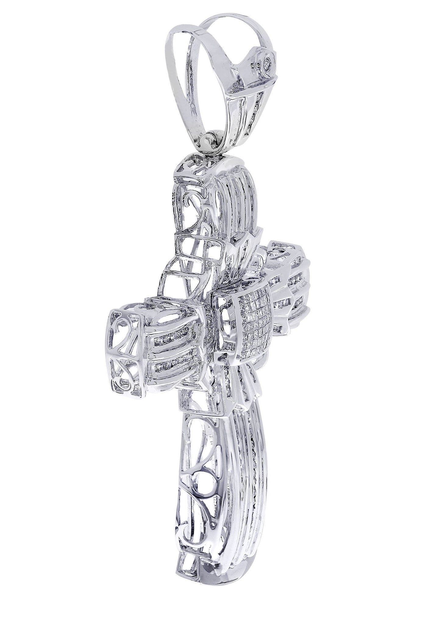 1.95 Carat Genuine Diamond Cross Pendant Necklace - 29.55 Grams Sterling Silver Jewelry for Women - Perfect for Baptism, First Communion & Special Occasions