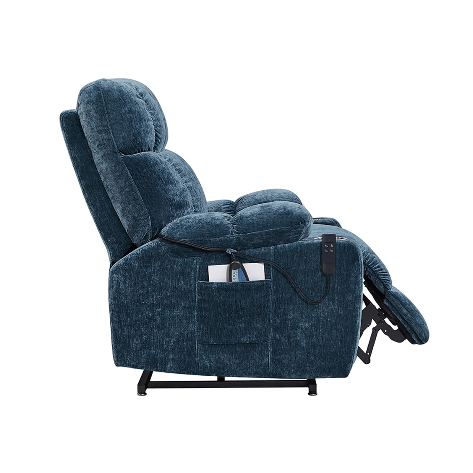 **Dual Motor Power Lift Recliner Chair for Elderly - 180° Lay Flat Sleeper, Electric Massage & Heat with Remote Control, Cup Holder - Perfect for Home, Office & Relaxation (Blue)**