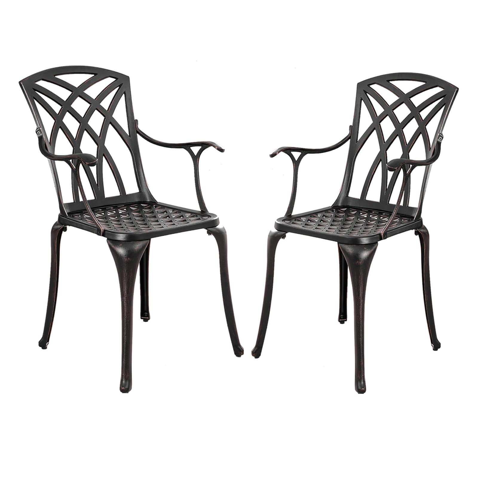 2-Pack Cast Iron Patio Dining Chairs with Armrests - All-Weather Outdoor Bistro Chairs for Balcony, Backyard, Garden - Rust-Resistant Brown Metal Outdoor Seating (Perfect for Outdoor Dining, Lounging & Entertaining)