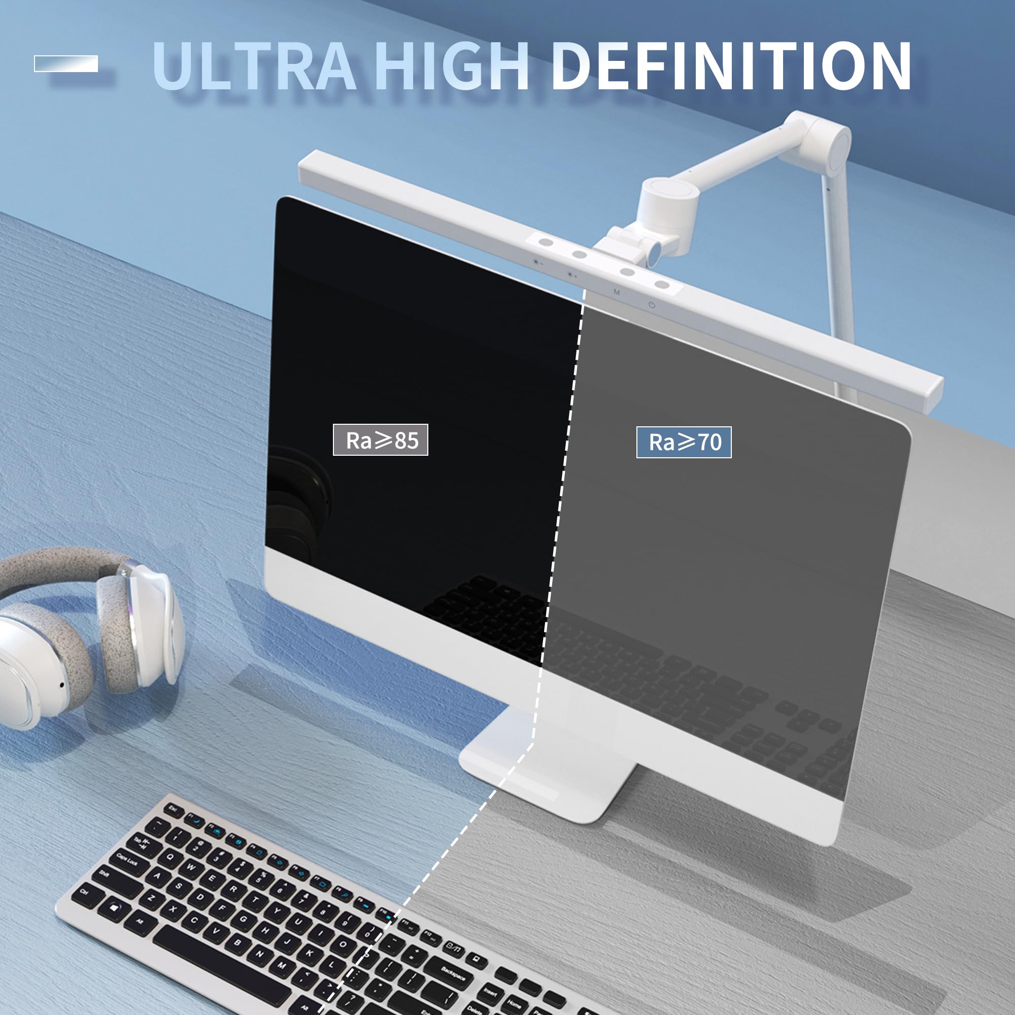 LED Desk Lamp with Clamp - Adjustable Monitor Light Bar for Eye Protection, Ultra HD Brightness, 4 Modes & 12 Brightness Levels - Perfect for Office, Study, Gaming, and Reading (White)