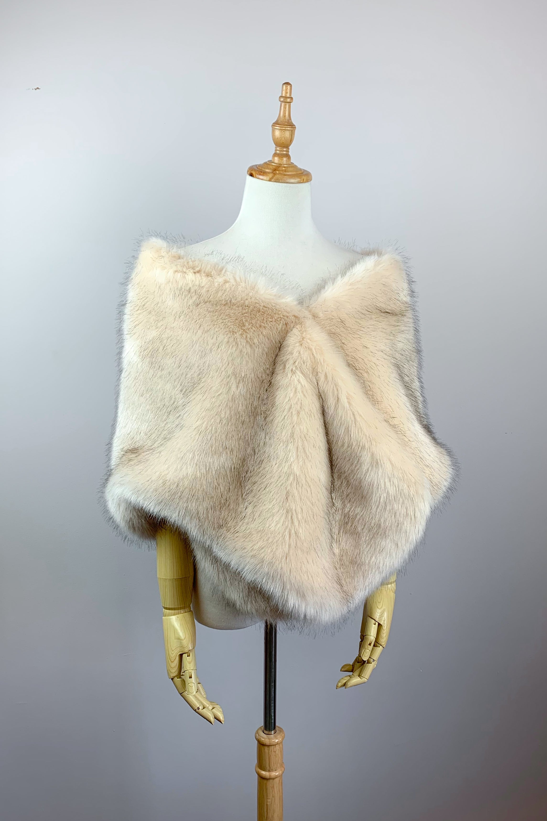 Blush Beige Fur Shawl Wrap - Butterfly Blu03 - Elegant Winter Fashion Accessory for Women, Perfect for Parties, Weddings & Evening Events