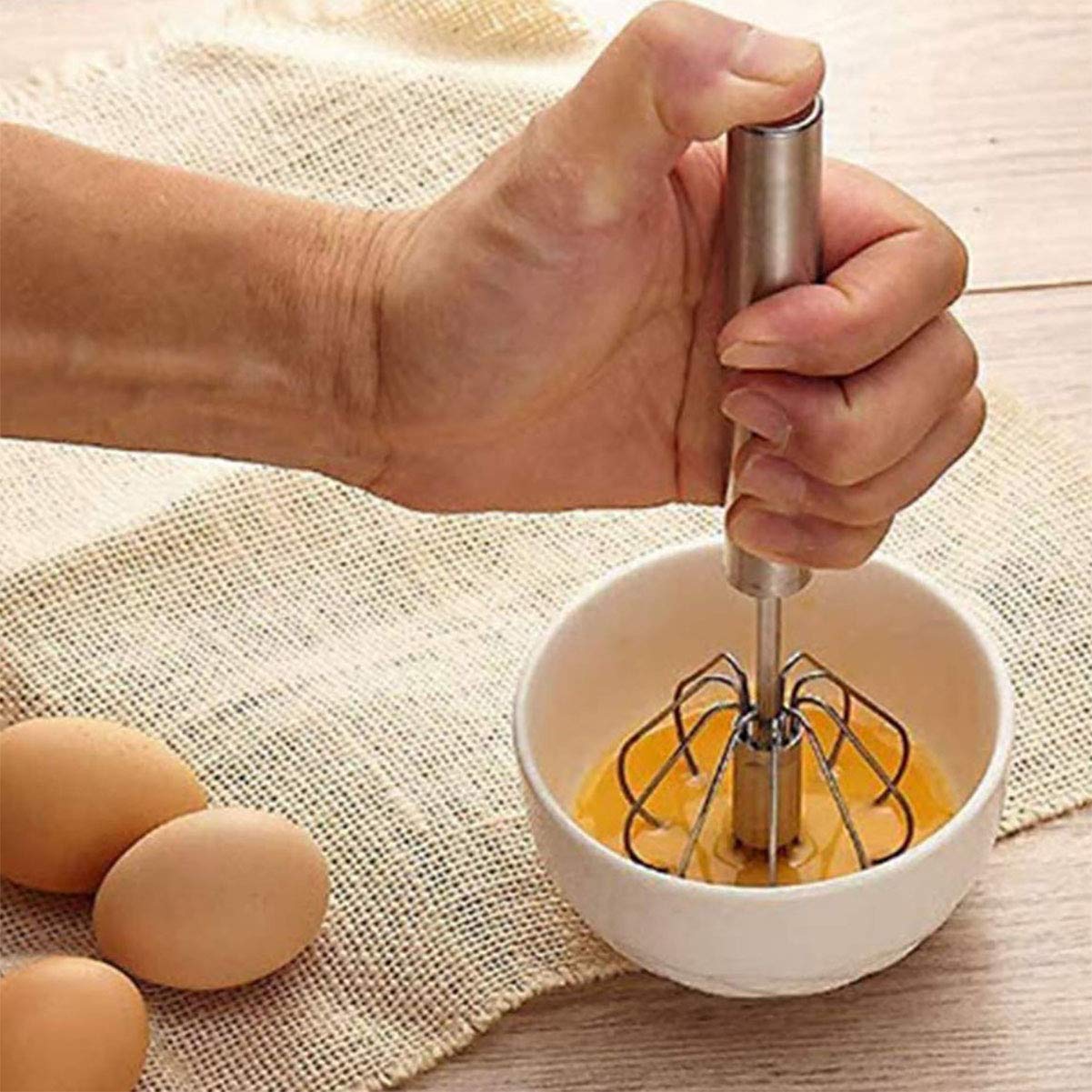 Premium Stainless Steel Egg Whisk - Hand Push Rotary Egg Beater, Semi-Automatic Mixer for Baking & Cooking - Perfect for Whipping Cream, Eggs, and Batters - Ideal Kitchen Tool for Home Bakers & Chefs