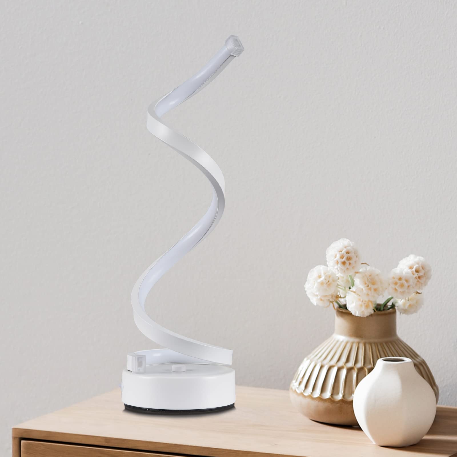 Classic Spiral LED Table Lamp with Touch Control - White Bedside Lamp for Nightstand, Small Desk Lamp for Bedroom, Living Room, Kids Room, Office, Dorm - Perfect for Reading, Studying, and Relaxing