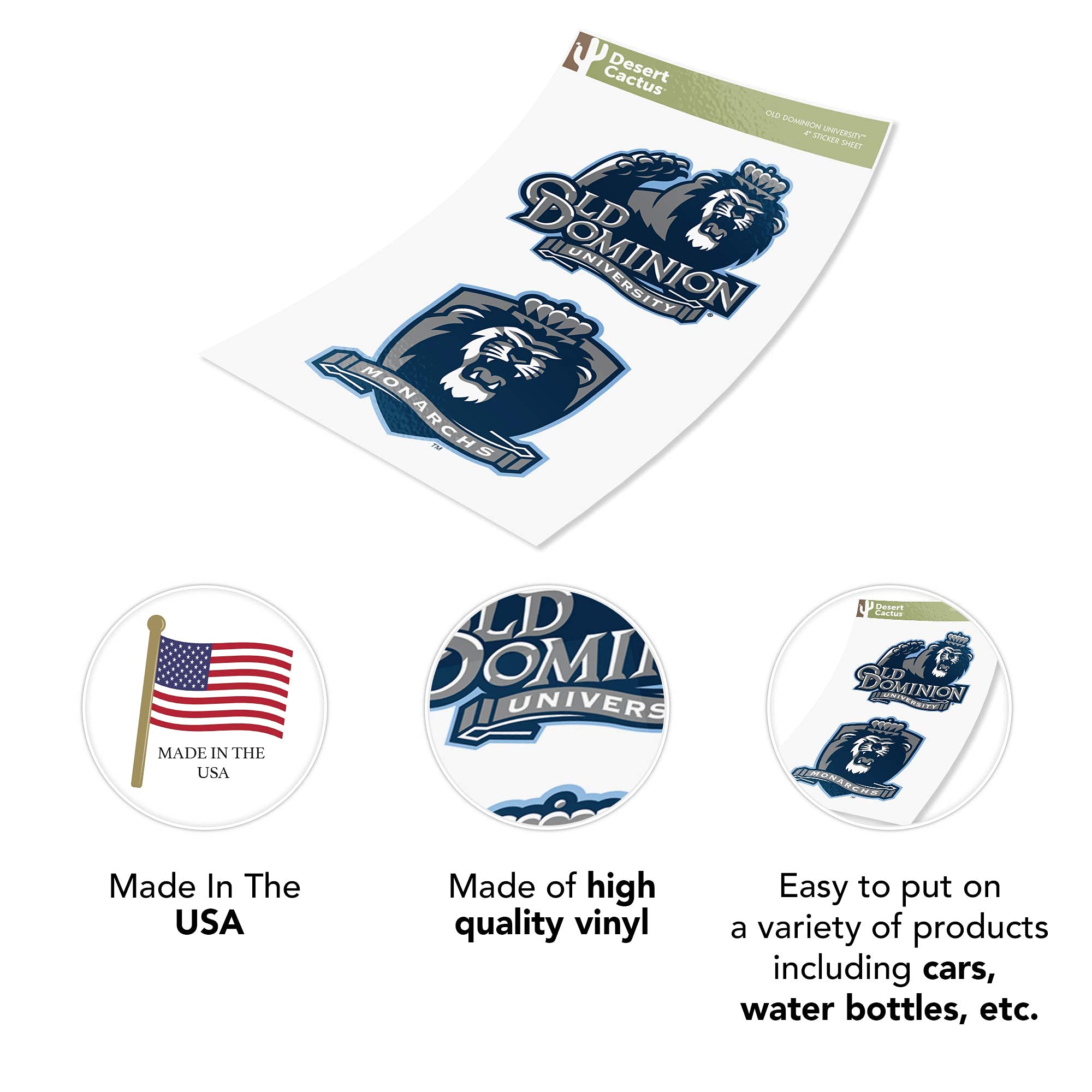 ODU Monarchs Vinyl Decal Sticker Set - 4 Inch Desert Cactus Design for Laptop, Water Bottle, Car & Scrapbook | Old Dominion University Merchandise | Perfect for College Students, Alumni & Fans