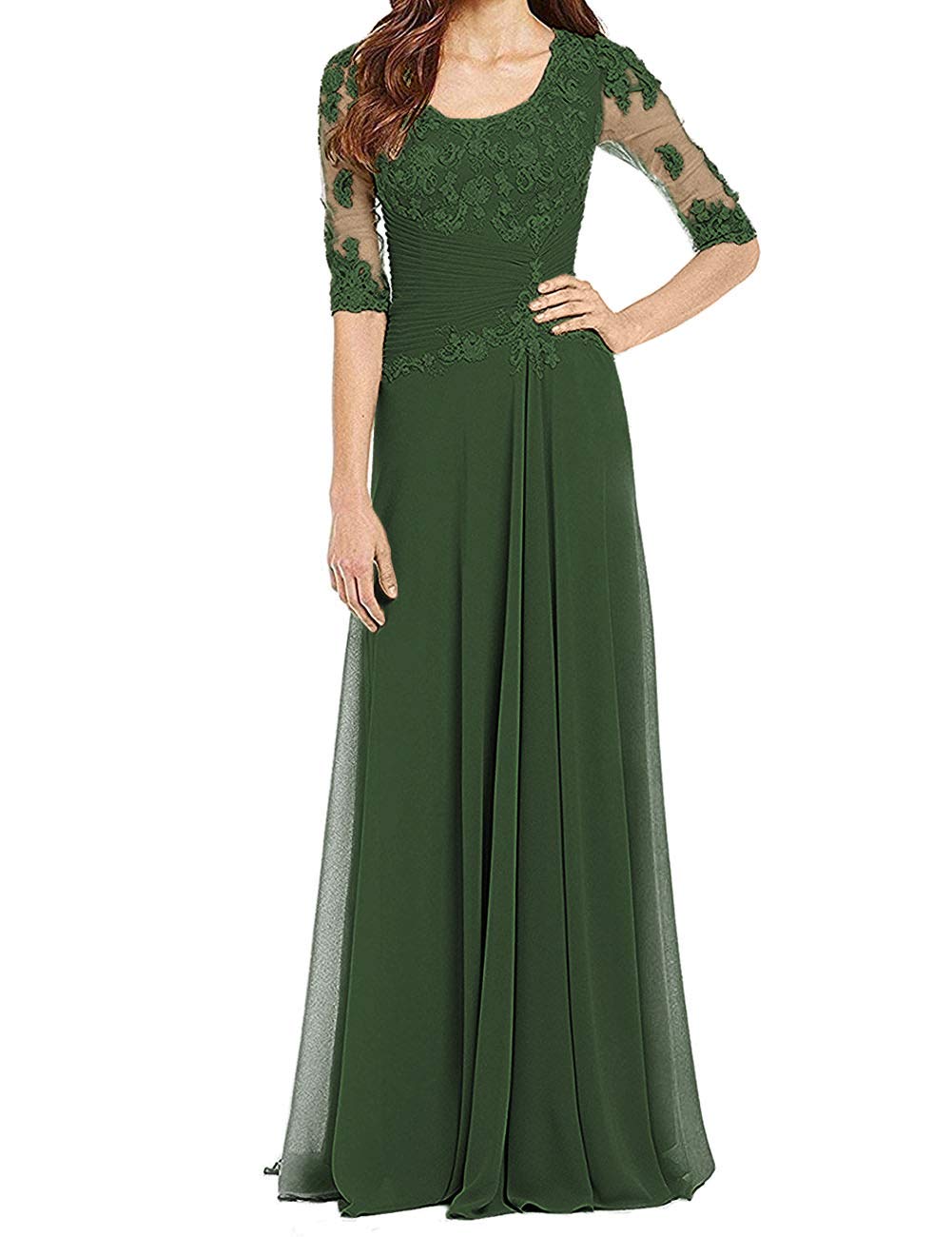 Elegant Mother of The Bride Dresses Long Evening Formal Gown with Lace Appliques and Half Sleeves - Perfect for Weddings, Receptions, and Special Occasions