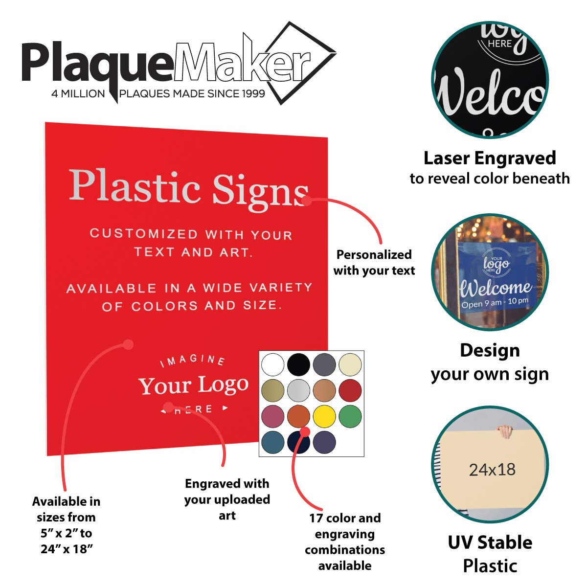 Custom Personalized Laser-Engraved Plastic Signs - Blue with White, 8x10 Inch - Office Labels, Directional Signs, Instructions & Shadow Box Displays - Perfect for Business, Home Organization & Wall Decor