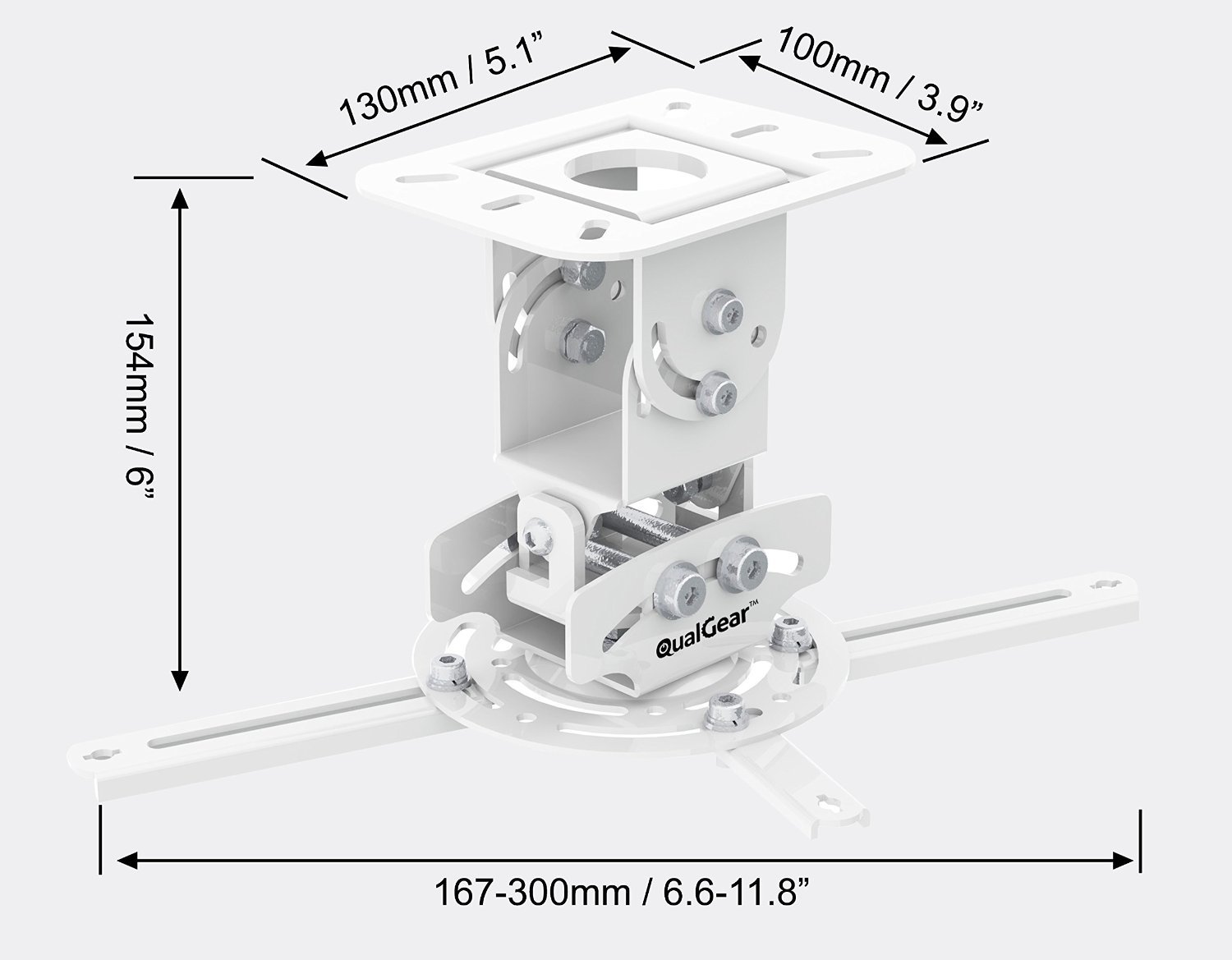 QualGear PRB-717-Wht Universal Ceiling Mount Bracket for Projectors - Secure Installation for Home Theater, Classroom & Office Presentations