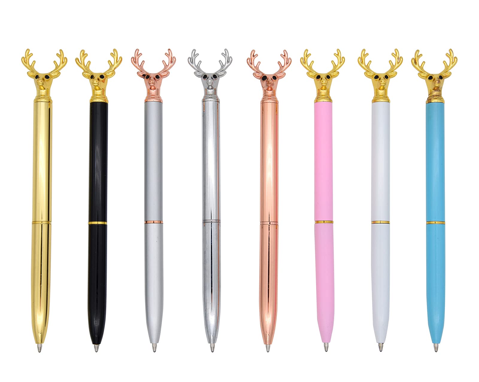 Gullor 8-Pack Deer Head Ballpoint Pens - Unique Animal Shaped Christmas Pens with Black Ink (Multicolor) - Perfect for Office, School, Gifts & Holiday Writing