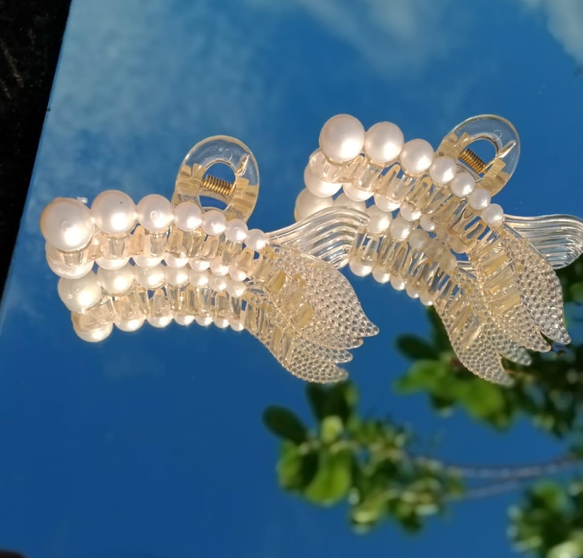 Korean Fashion Large Pearl Hair Claw Clips for Women - 2 Pack White Hair Barrettes, Jaw Clips & Hair Clutches for Long Hair | Perfect for Weddings, Parties & Everyday Styling