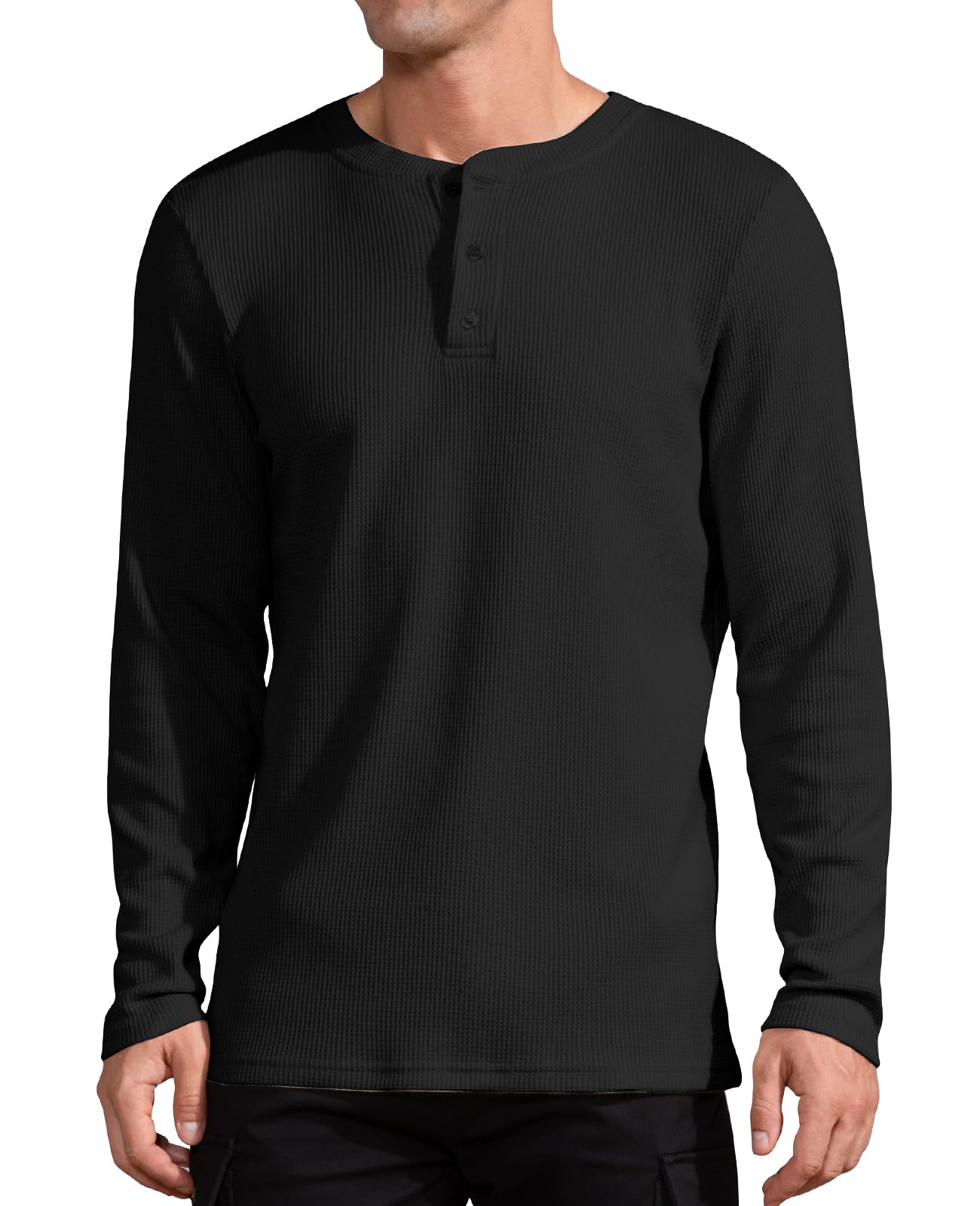 QUALFORT Men's Waffle Long Sleeve Henley Shirt - Soft Thermal Knit Top for Winter, Fall & Layering - Casual Button Up Shirt for Outdoor Activities, Work & Everyday Wear