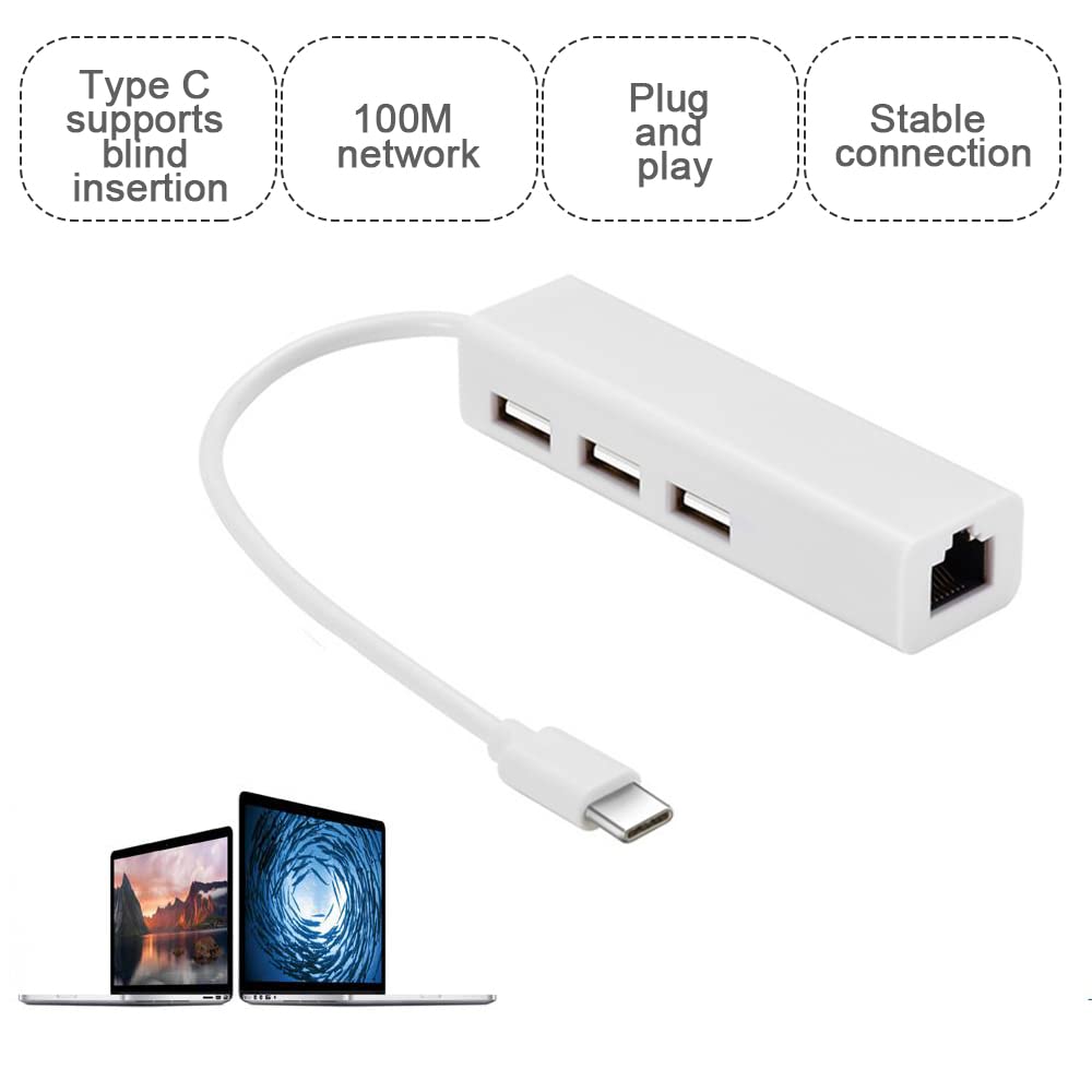 JSER USB-C 3-Port Hub with Ethernet Adapter for Laptop & Desktop