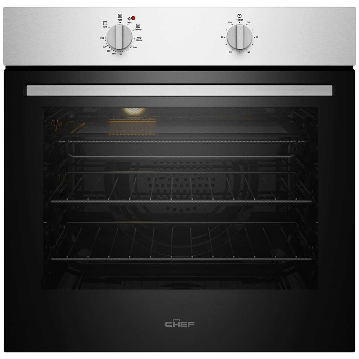 60cm Built-In Electric Oven with Fan Forced Multi-Function - Perfect for Baking, Roasting & Grilling | Chef CVE612SB | Ideal for Home Kitchens & Professional Cooking