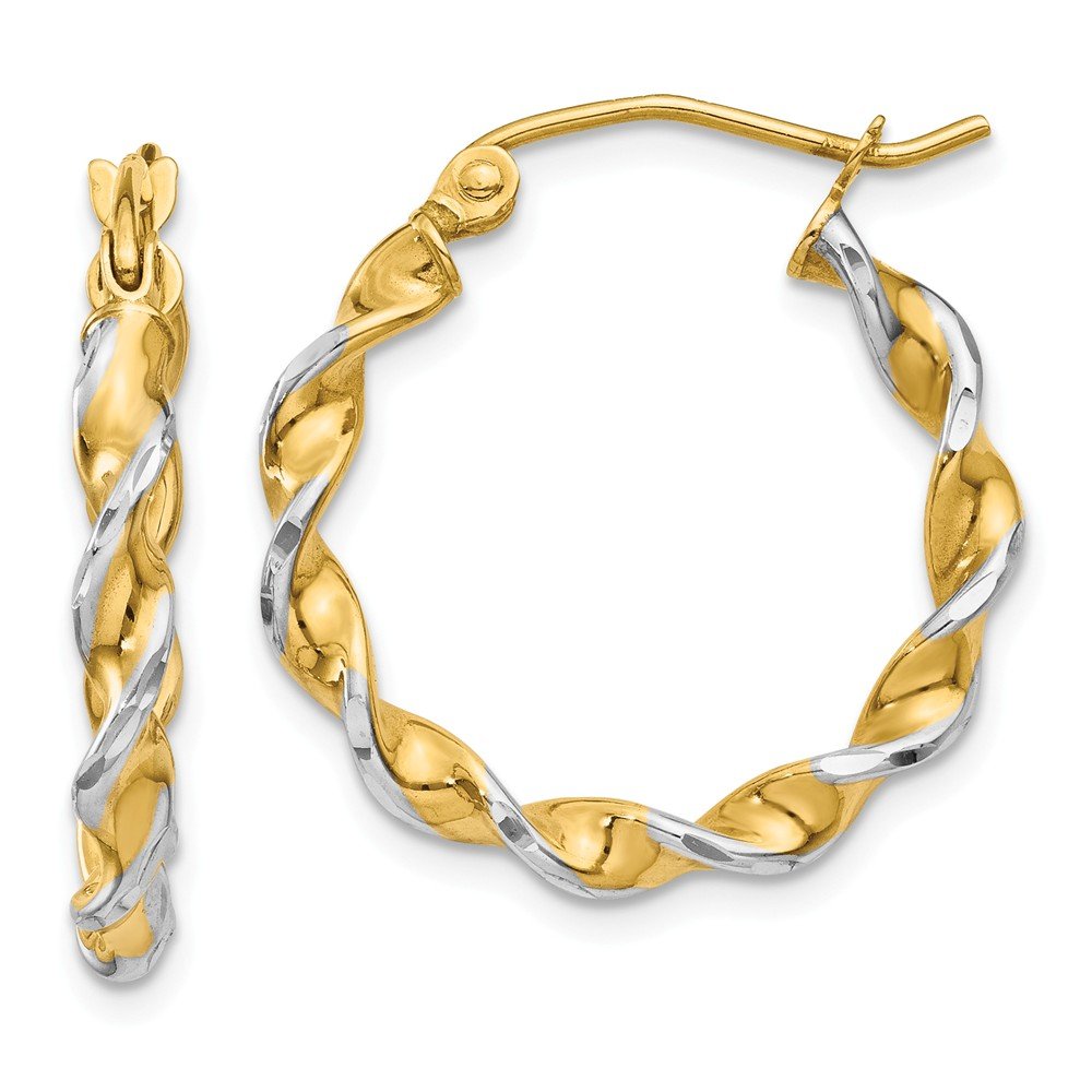 14K Yellow Gold Polished 2.75mm Fancy Twisted Hoop Earrings for Women - Elegant Dainty Huggie Hoops for Everyday Wear, Date Night & Special Occasions