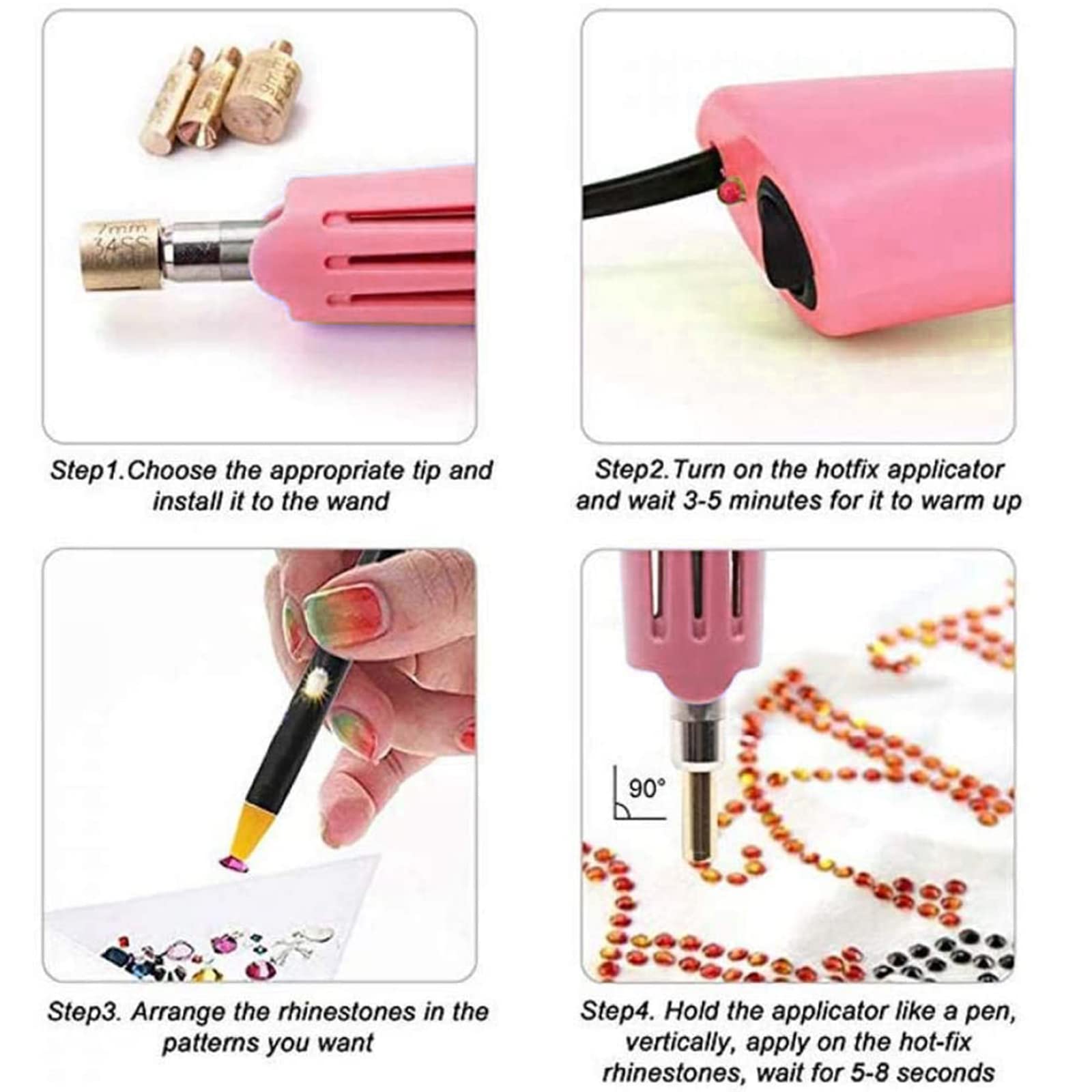Professional 7-in-1 Hotfix Rhinestone Applicator Kit with 7 Size Tips & Stand - DIY Iron-on Crystal Gem Tool for Clothing, Shoes, Bags & Crafts (Pink) - Perfect for Fashion Design, Costume Making & Home Decor Projects