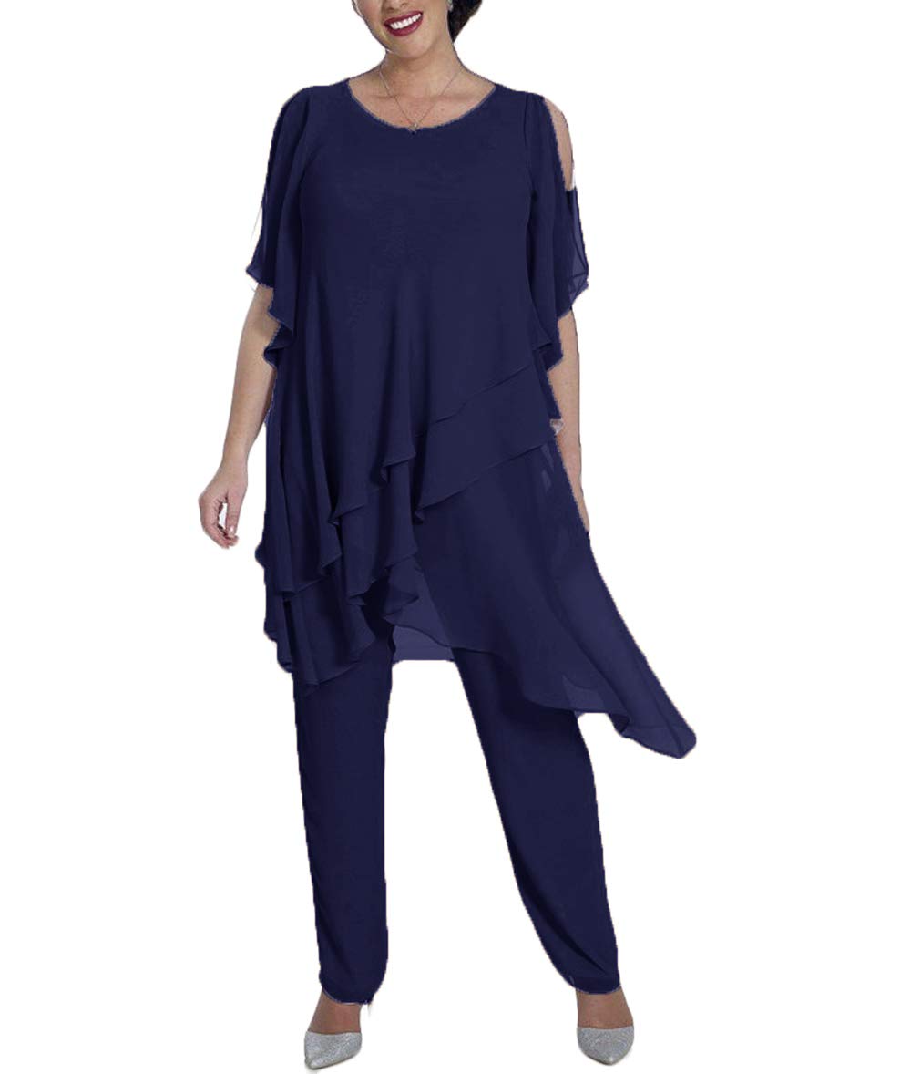 Elegant 2-Piece Chiffon Mother of the Bride Pantsuit - Plus Size Formal Wedding Guest Outfit for Women | Perfect for Weddings, Parties & Special Occasions