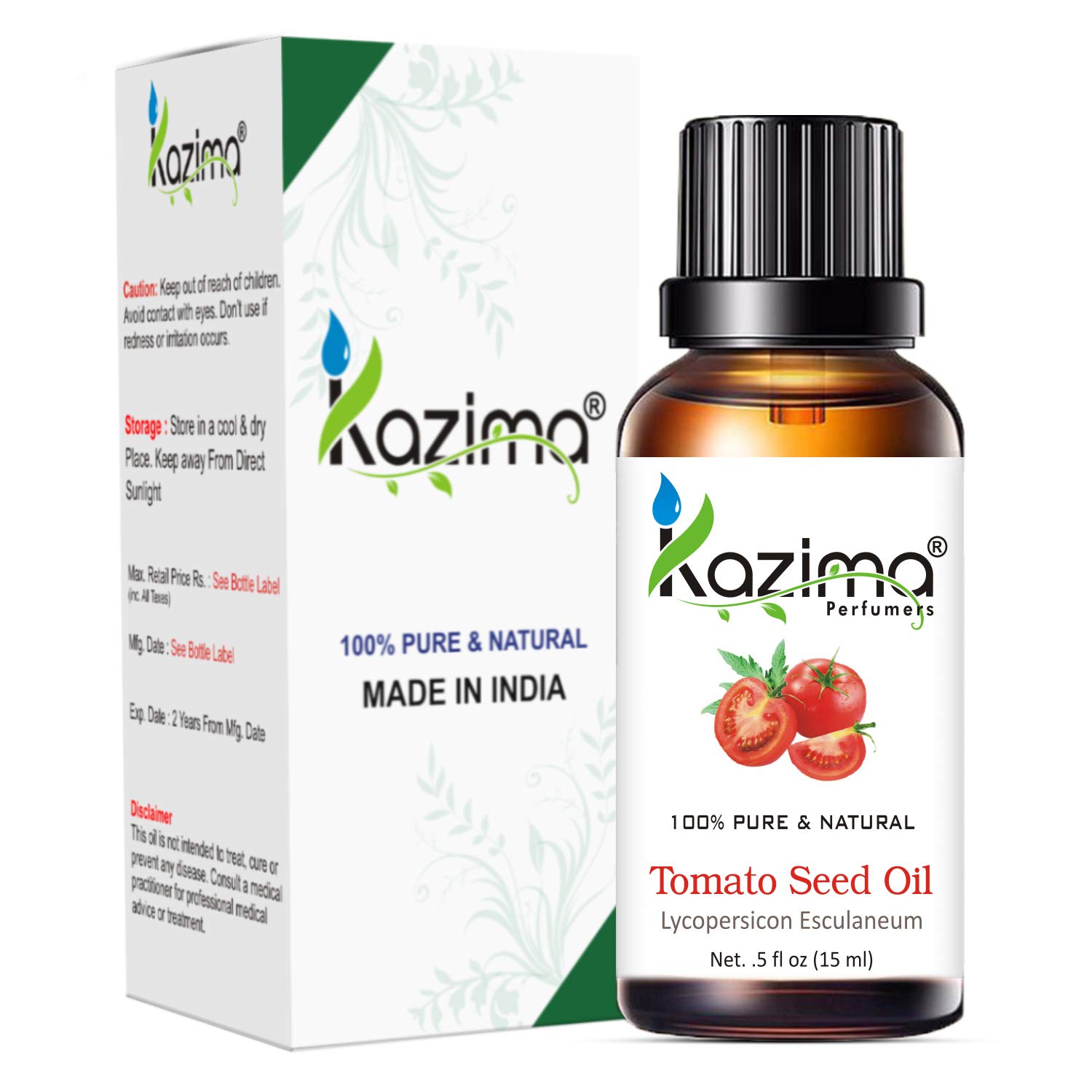 KAZIMA 100% Pure Cold Pressed Tomato Seed Oil - Natural Undiluted Carrier Oil for Skin Care, Hair Growth & Anti-Aging (15ml) - Perfect for Facial Serums, Hair Masks & DIY Beauty Recipes