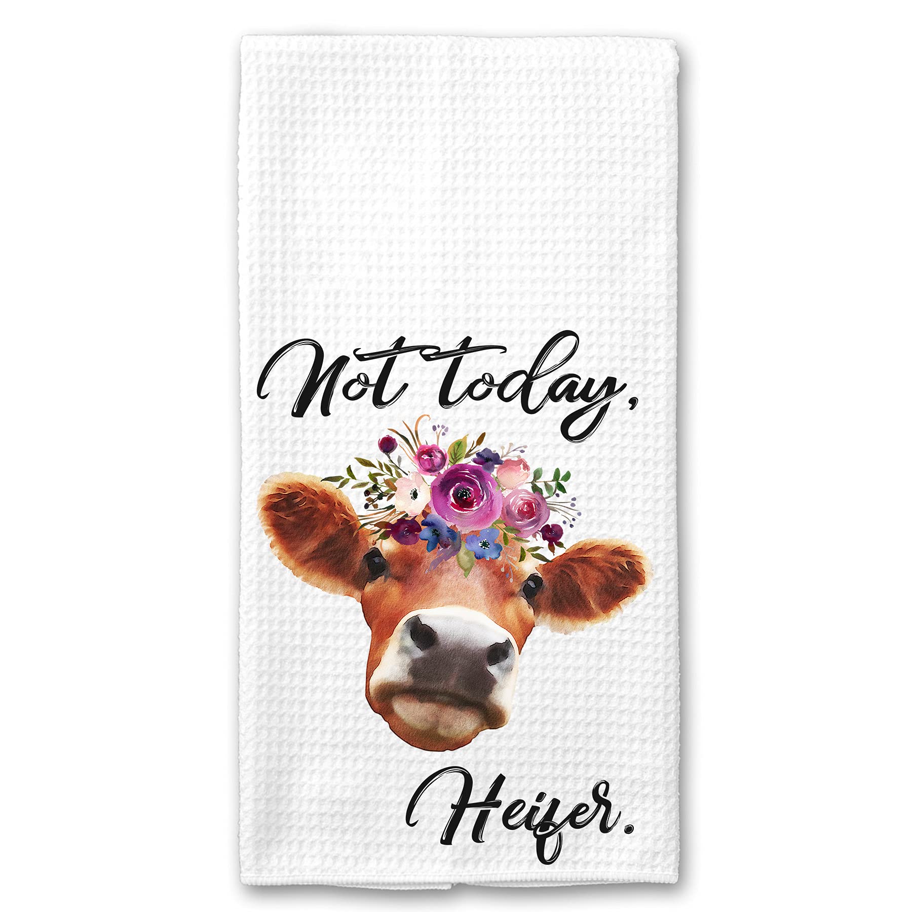 Not Today Heifer Funny Cow Floral Microfiber Waffle Kitchen Towel - Farmhouse Decor Gift for Women - Perfect for Farmhouse Kitchens, Country Themed Parties & Cow Lovers