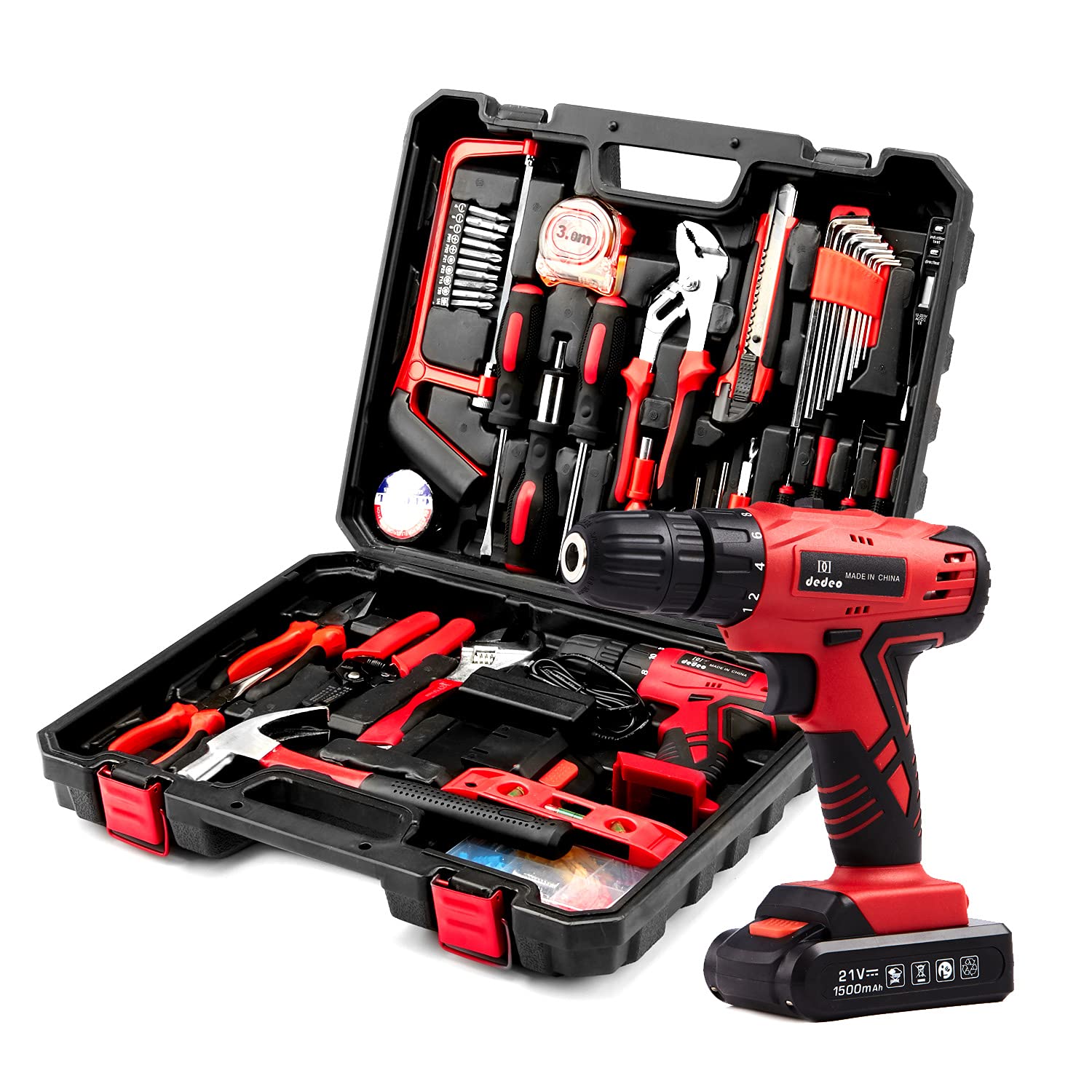 110-Piece Dedeo Cordless Hammer Drill Tool Kit with 21V Li-Ion Battery & Charger - Complete Power Tool Set for Home DIY, Woodworking, and Construction Projects
