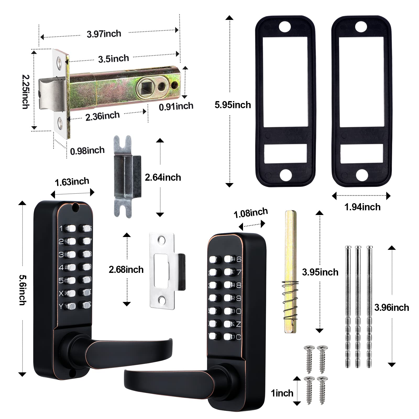 CODACE Keyless Entry Digital Combination Lock with Keypad - Black Electronic Front Door Lock Set for Outdoor Fence, Gate & Home Security (Passage Not Deadbolt) - Perfect for Homes, Apartments, Storage Units & Backyard Gates