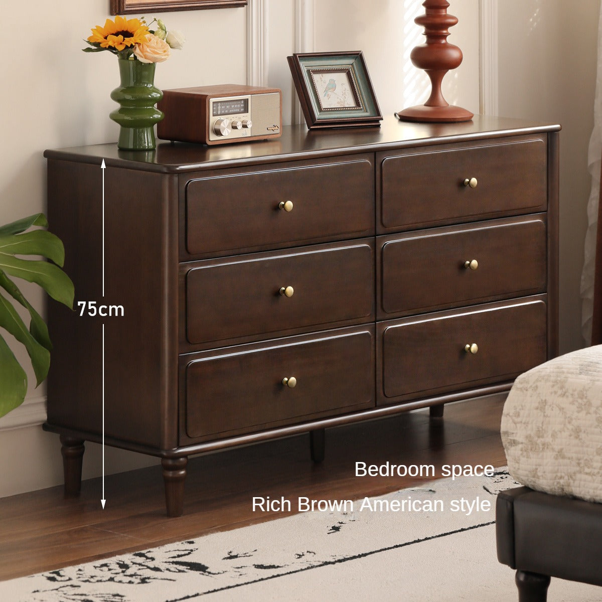 Vintage American Style Solid Poplar Wood Dresser - 5-Drawer Chest for Bedroom, Living Room & Home Office Storage