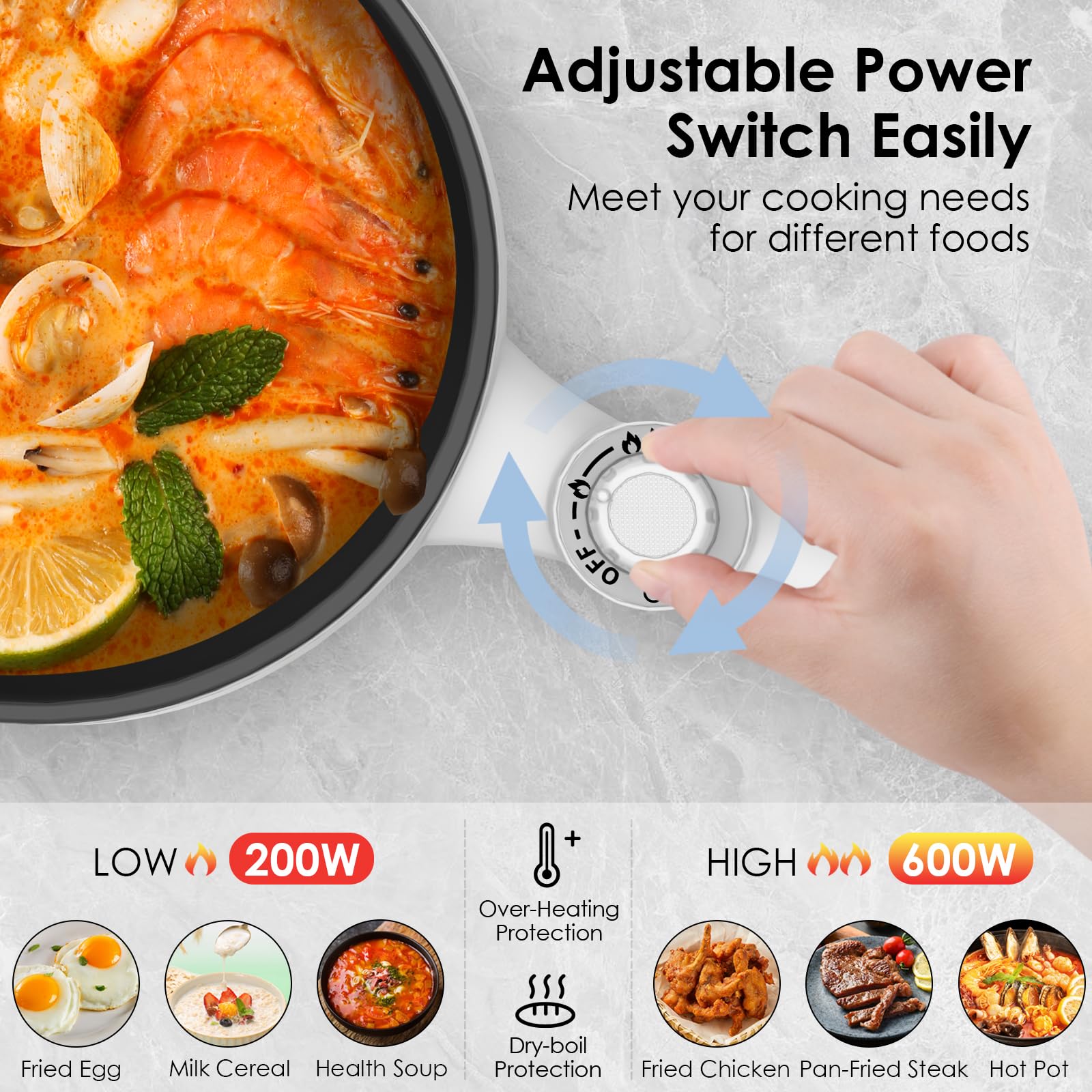Audecook 1.7L Electric Hot Pot - Portable Nonstick Mini Skillet with Adjustable Temperature, Multi-Cooker for Noodles, Soup, Steak, Eggs & Oatmeal | Perfect for Dorm, Office, Travel & Small Kitchen Cooking