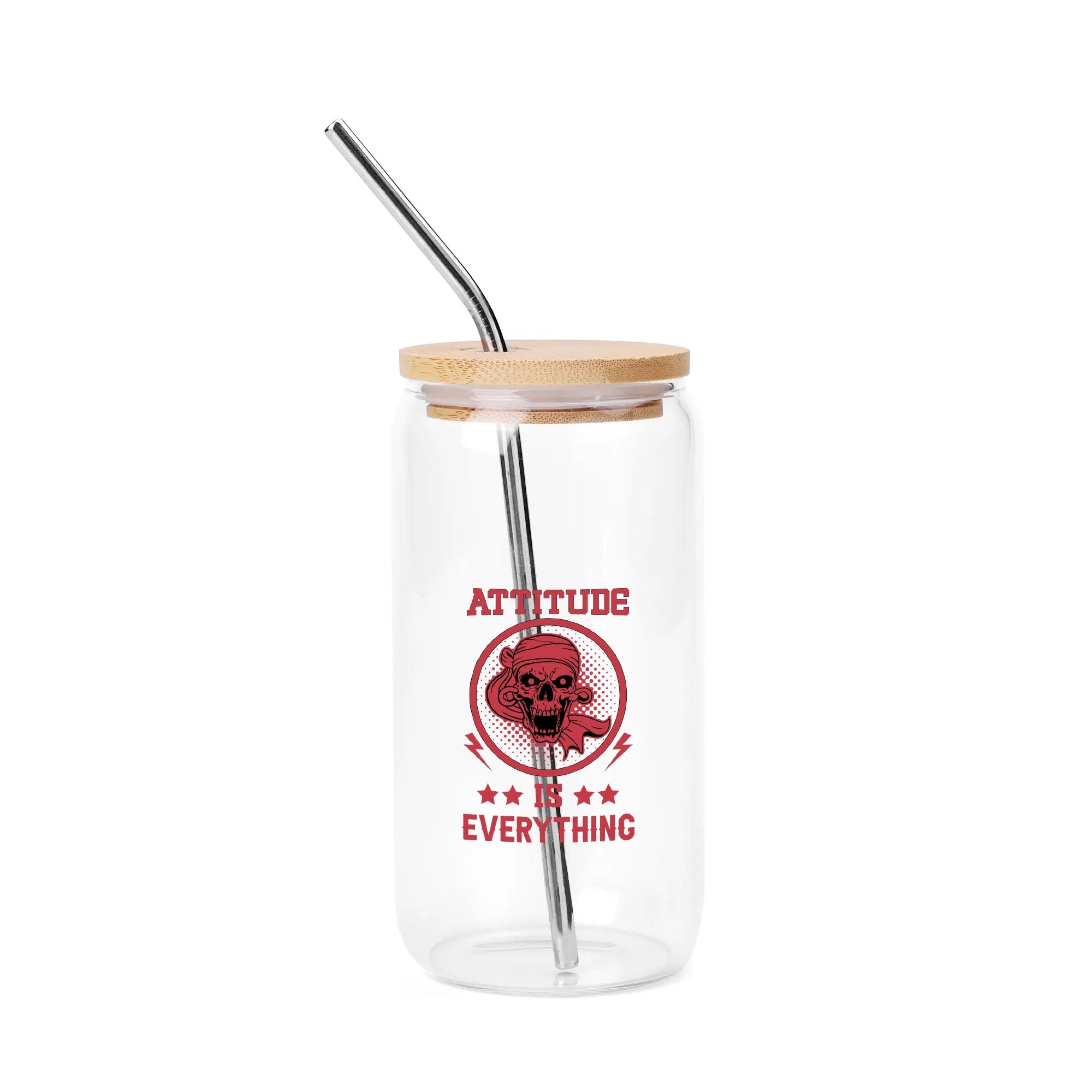 Attitude Is Everything 16oz Glass Cups with Bamboo Lid & Straw - Reusable Eco-Friendly Drinking Glasses for Smoothies, Iced Coffee & Cold Beverages at Home, Office or Travel