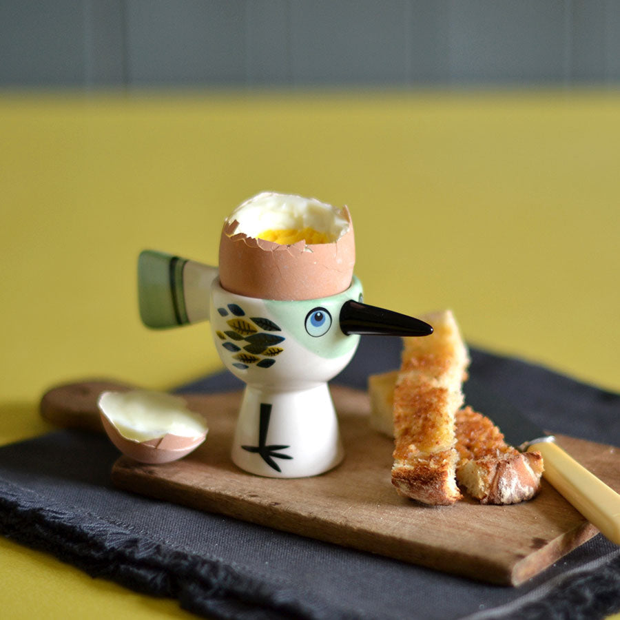 Green Bird Egg Cups - Set of 4 | Eco-Friendly Ceramic Egg Holders for Breakfast, Kitchen Decor & Easter Table Setting