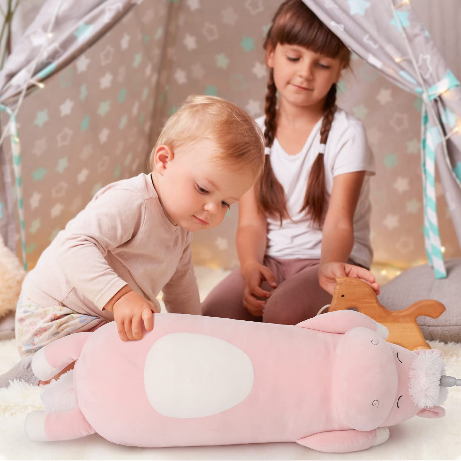 MorisMos 24 Inch Large Unicorn Body Pillow - Soft Plush Hugging Pillow for Girls, Cute Stuffed Animal Toy for Kids | Perfect for Bedtime, Birthday Gifts, and Special Occasions (Pink)