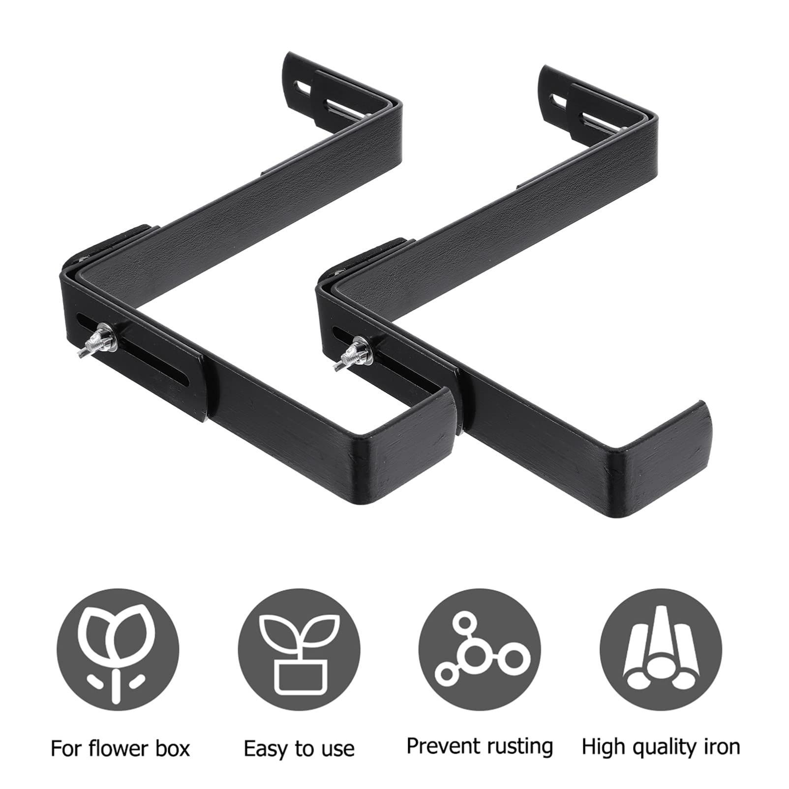 Adjustable Flower Stand Hanger - 1 Pair Iron Plant Brackets for Window, Deck & Wall - Black Flower Pot Shelf for Hanging Plants, Blinds & Home Decor (Ideal for Indoor/Outdoor Gardening & Space Saving)