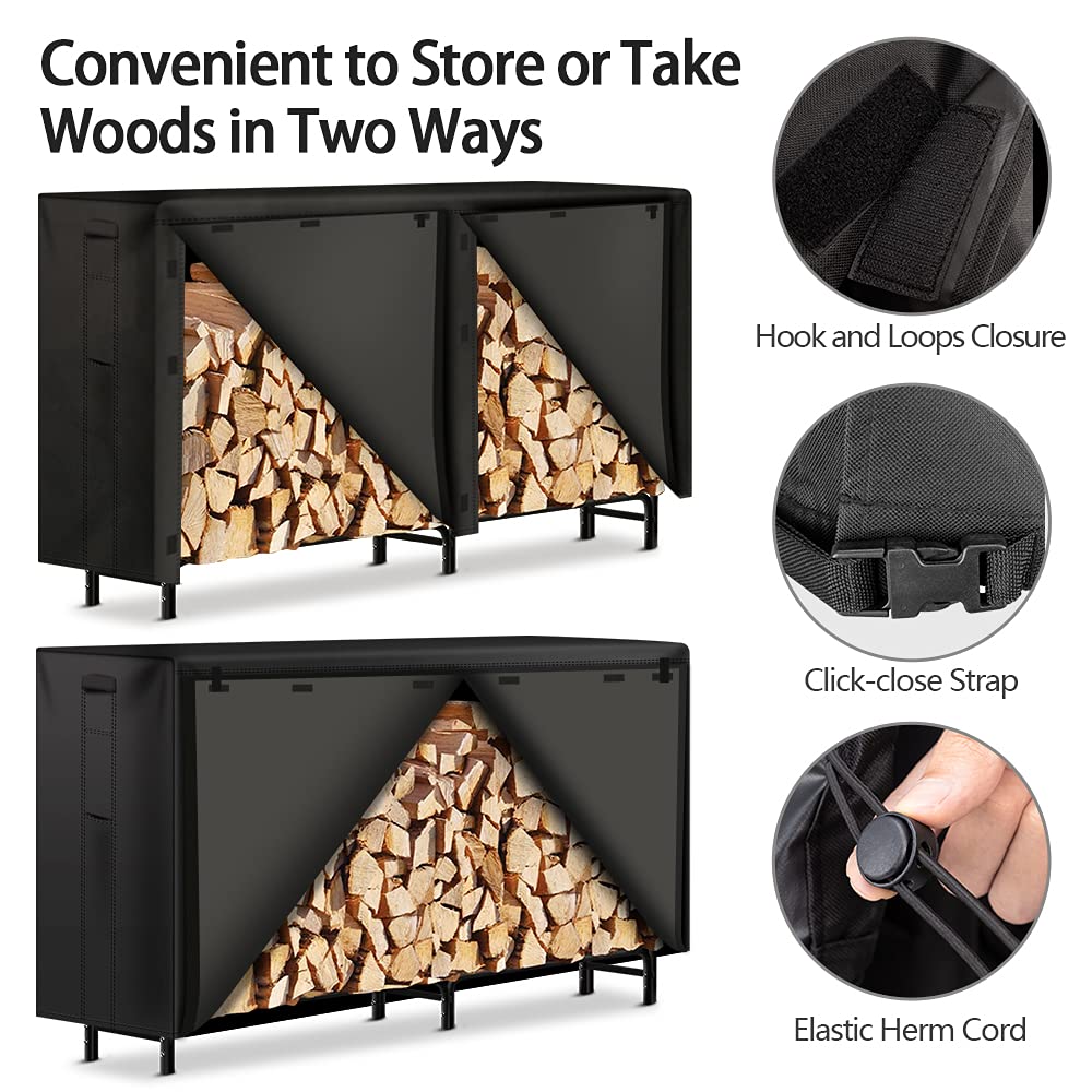 AMAGABELI Heavy-Duty 8ft Outdoor Firewood Rack with Waterproof Cover - Durable Log Holder for Fireplace, Fire Pit & Wood Storage - Perfect for Patio, Backyard, and Camping Use