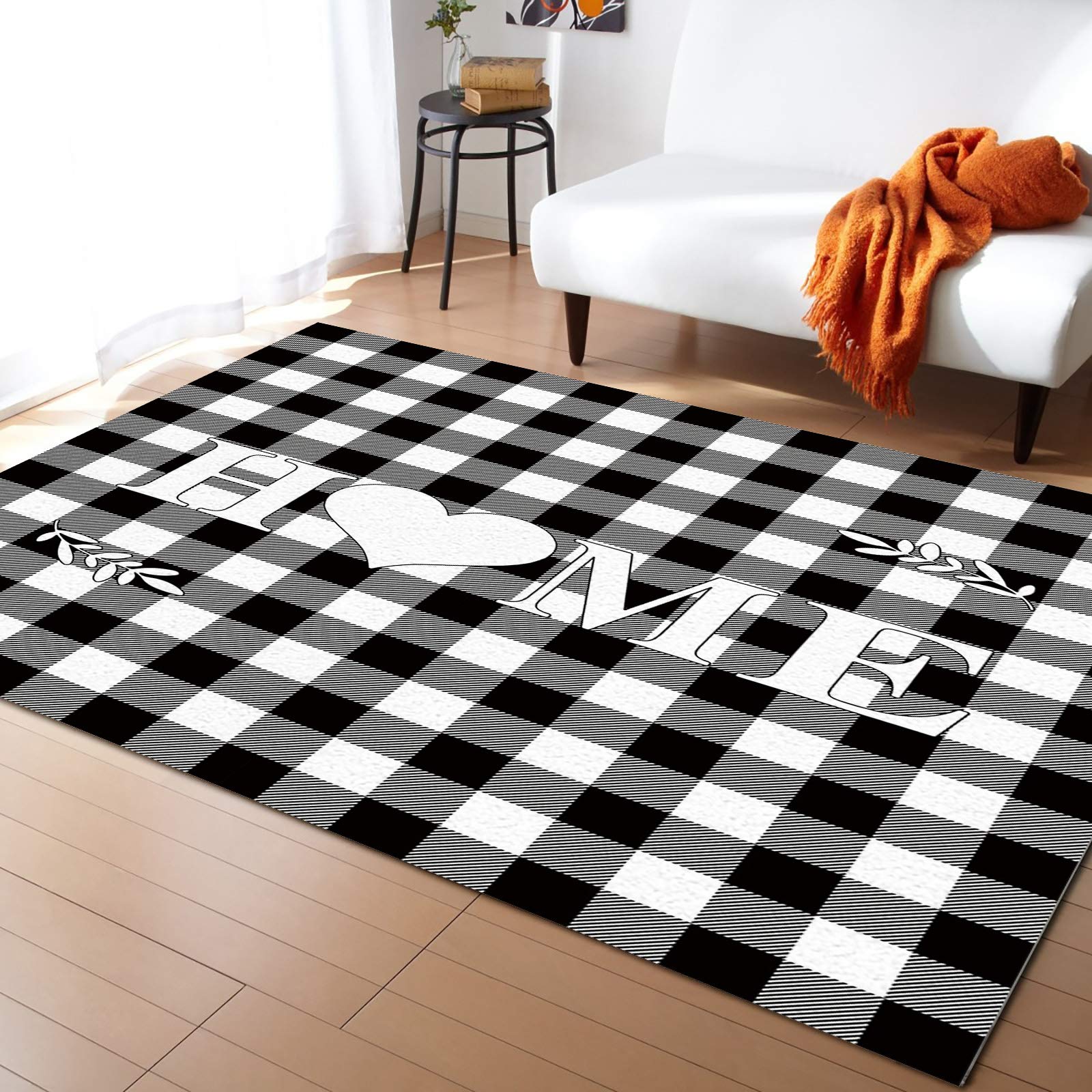 Farmhouse Buffalo Plaid Indoor Area Rug - 2'x3' Black and White Contemporary Doormat for Living Room, Bedroom, Front Porch & Hallway | Perfect for Farmhouse Decor & Cozy Home Style