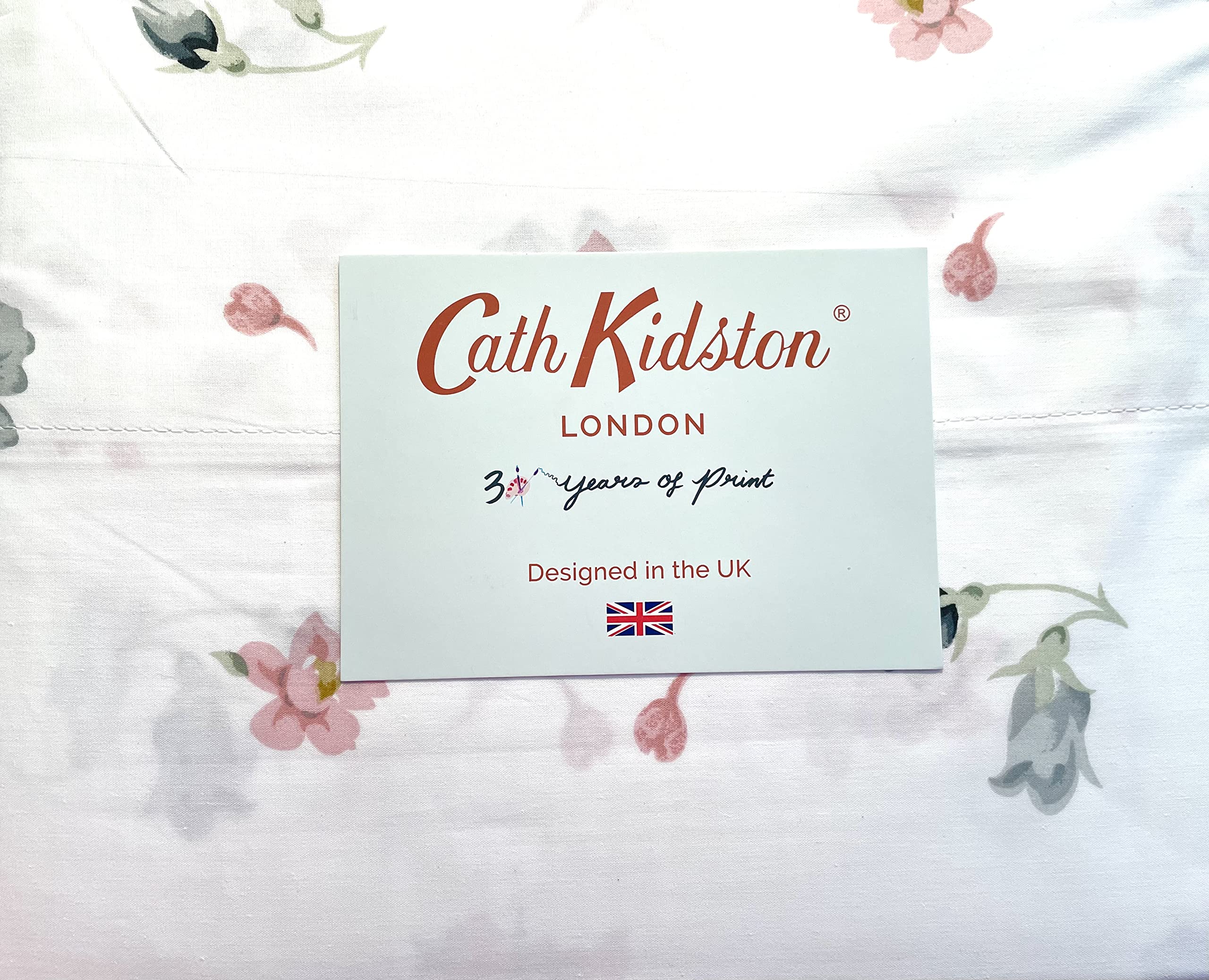 Cath Kidston Queen Size Floral Sheet Set - Raspberry Roses Cotton Percale Bedding - Soft & Breathable for Comfortable Sleep - Perfect for Master Bedroom, Guest Room & Home Decor